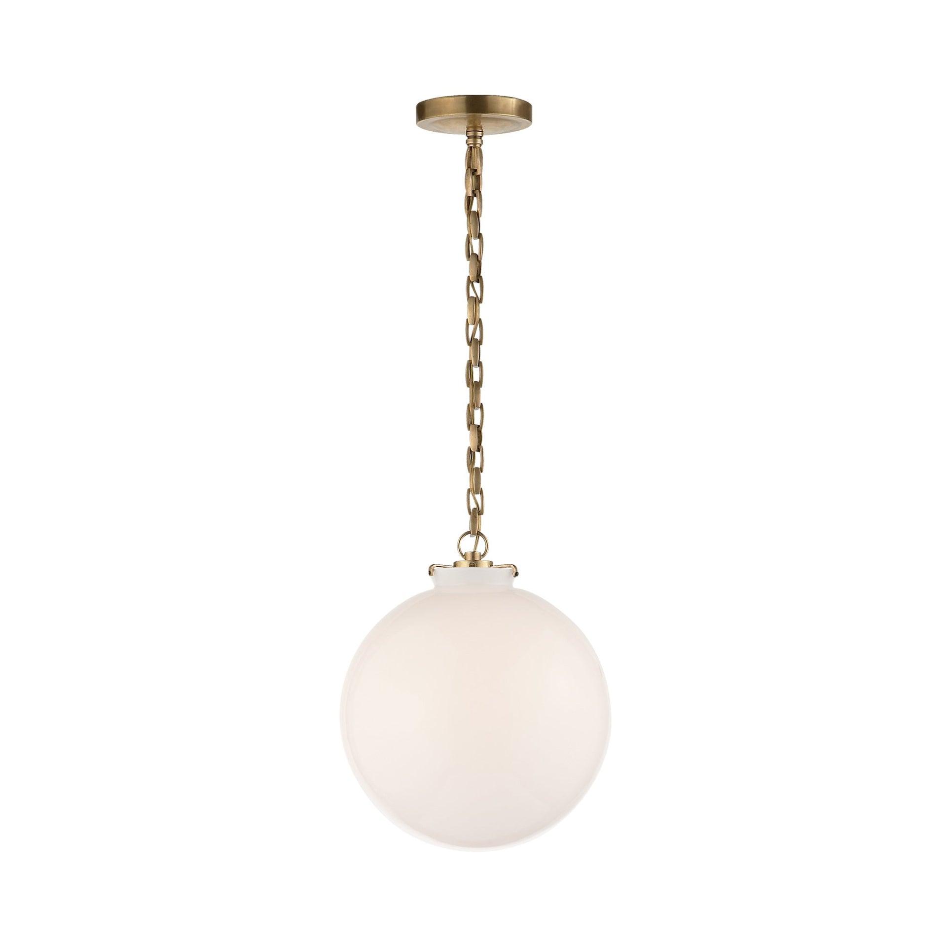Katie Hand-Rubbed Antique Brass Globe Pendant with White Glass Shade