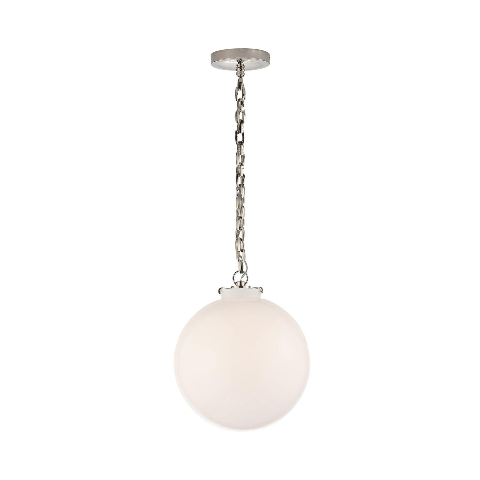 14" Polished Nickel Globe Pendant with White Glass Shade