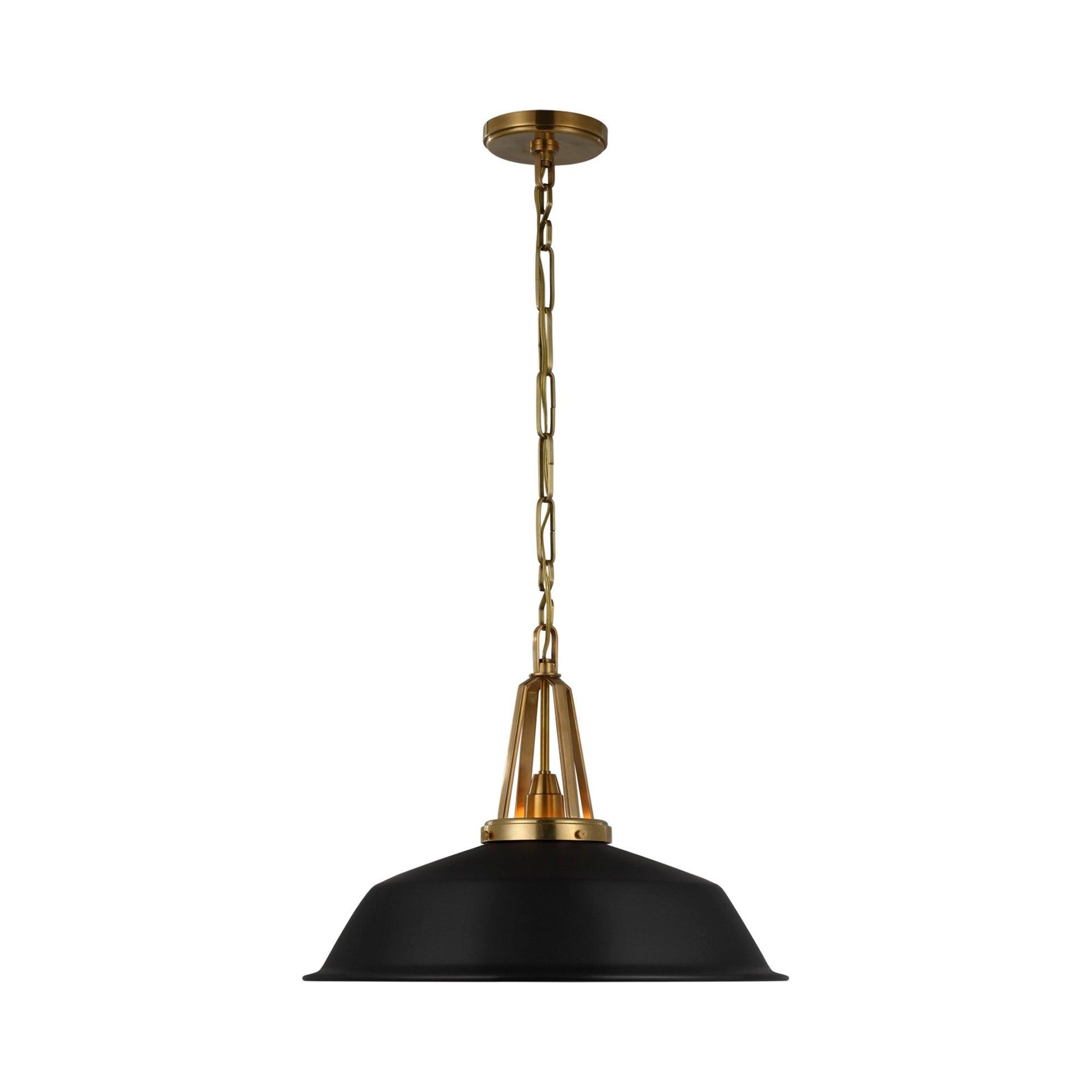 Antique-Burnished Brass and Matte Black Glass LED Pendant Light