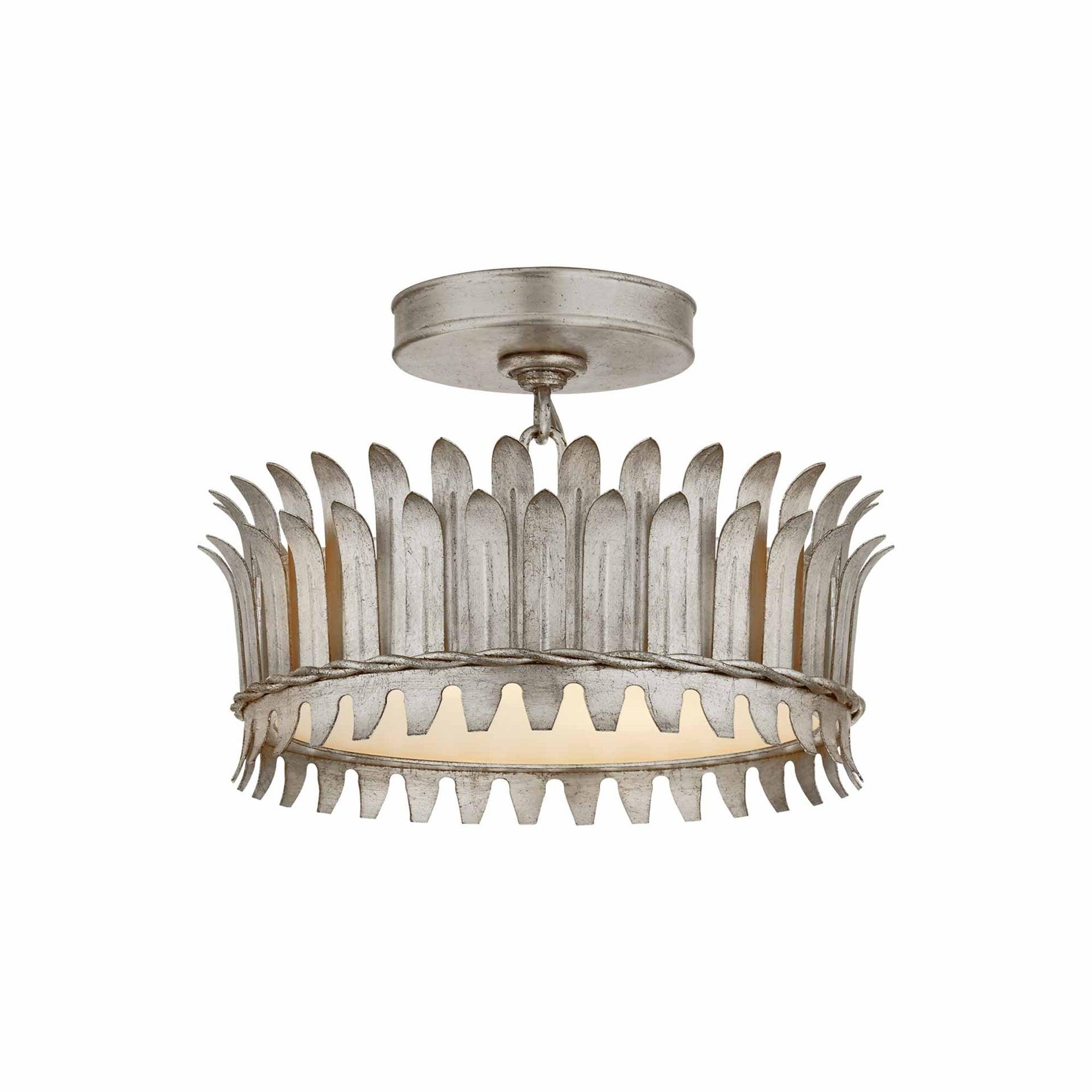 Burnished Silver Leaf 12-Inch Drum Semi-Flush Mount Light