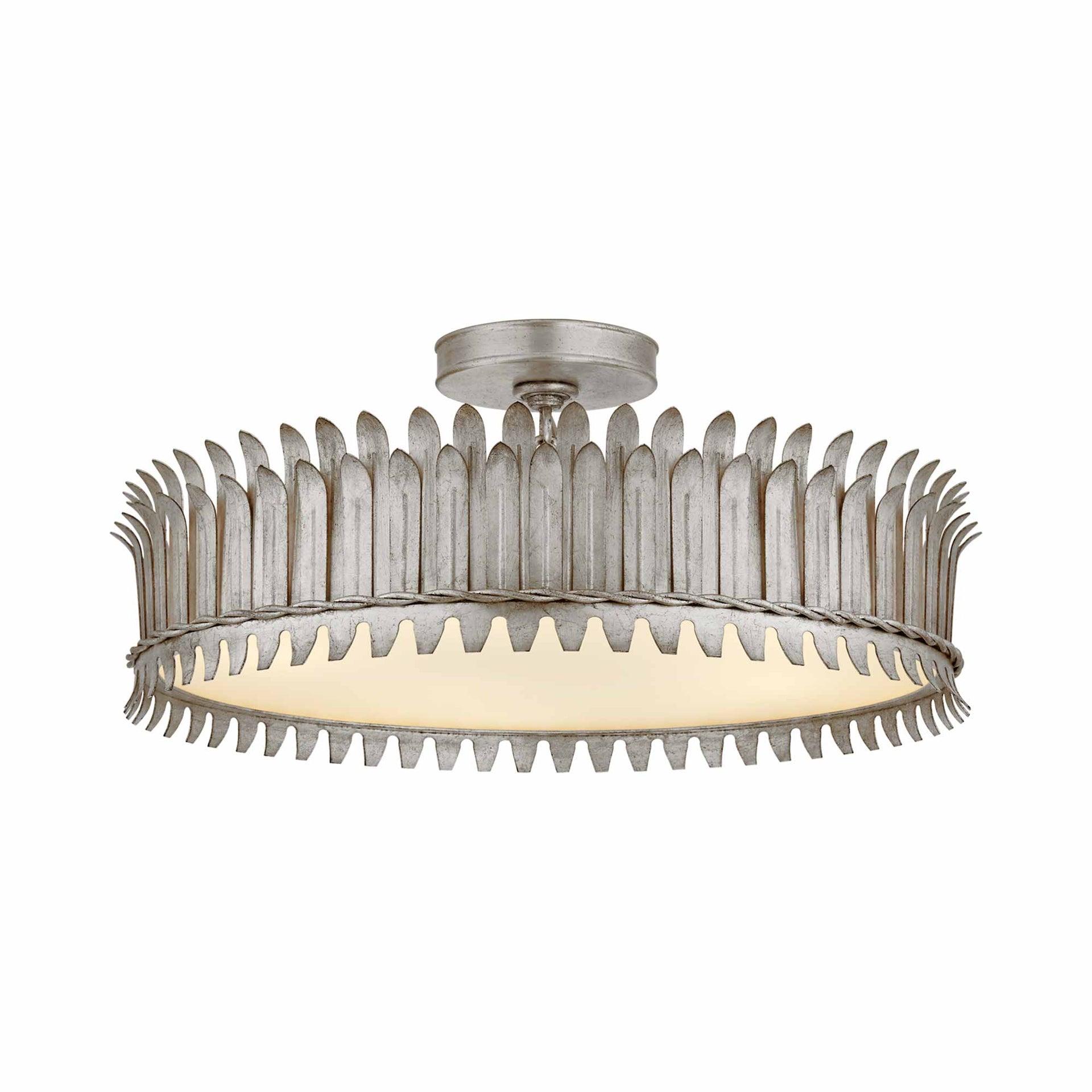 Elegant 20'' Burnished Silver Leaf Drum Semi-Flush Mount Light