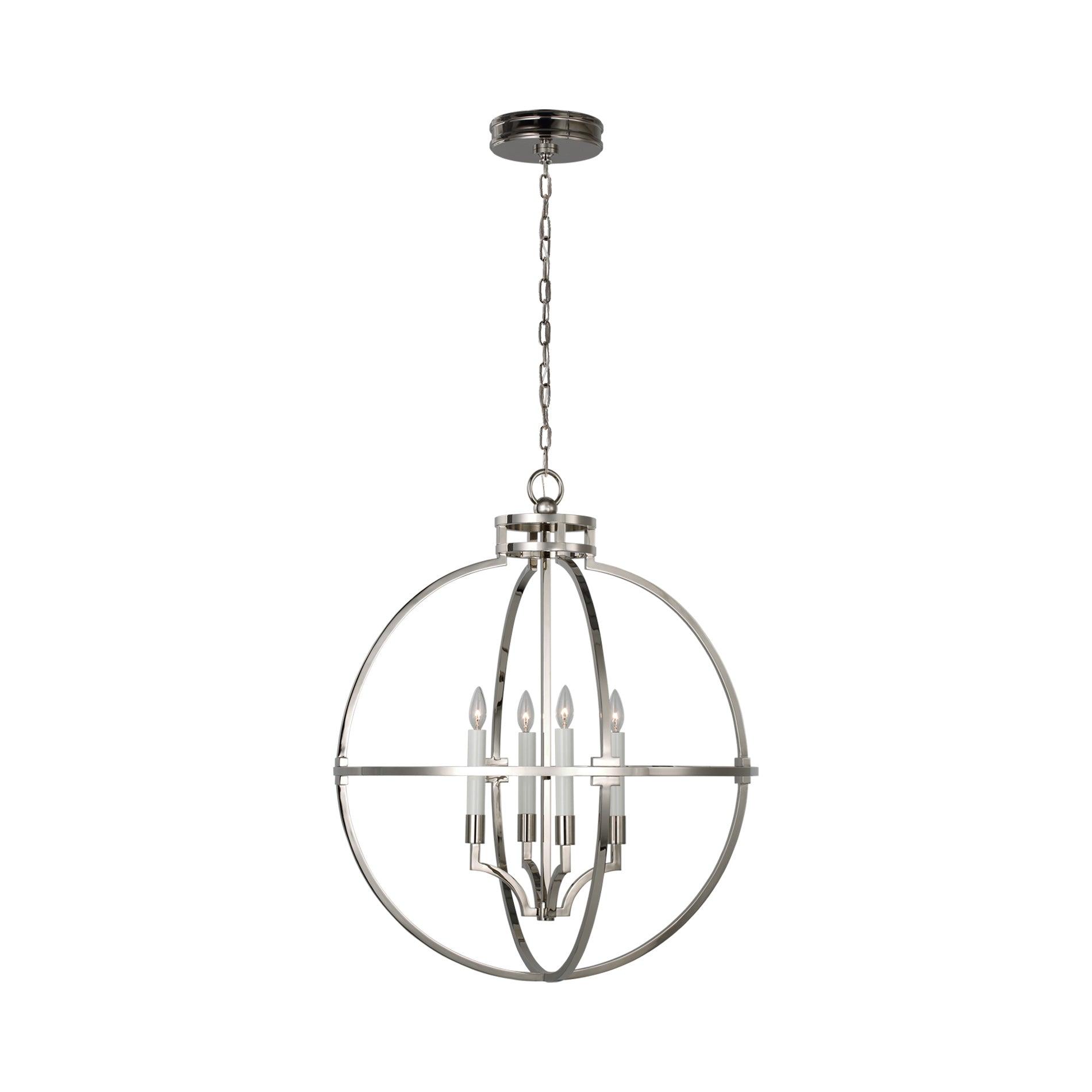 Lexie 30" Polished Nickel Globe Pendant with LED Candelabra