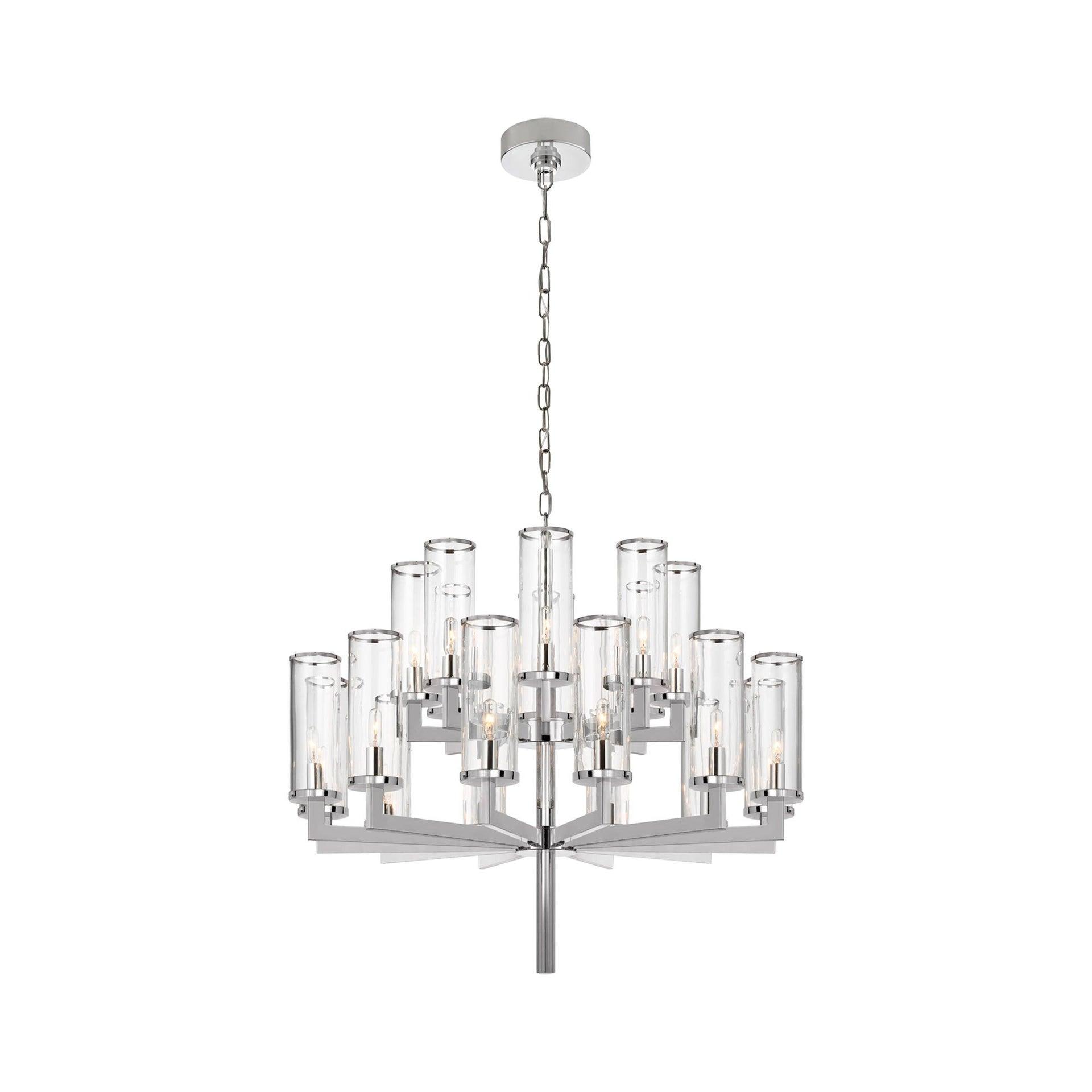 Liaison Tall Cylinder 20-Light Nickel Crystal Chandelier
