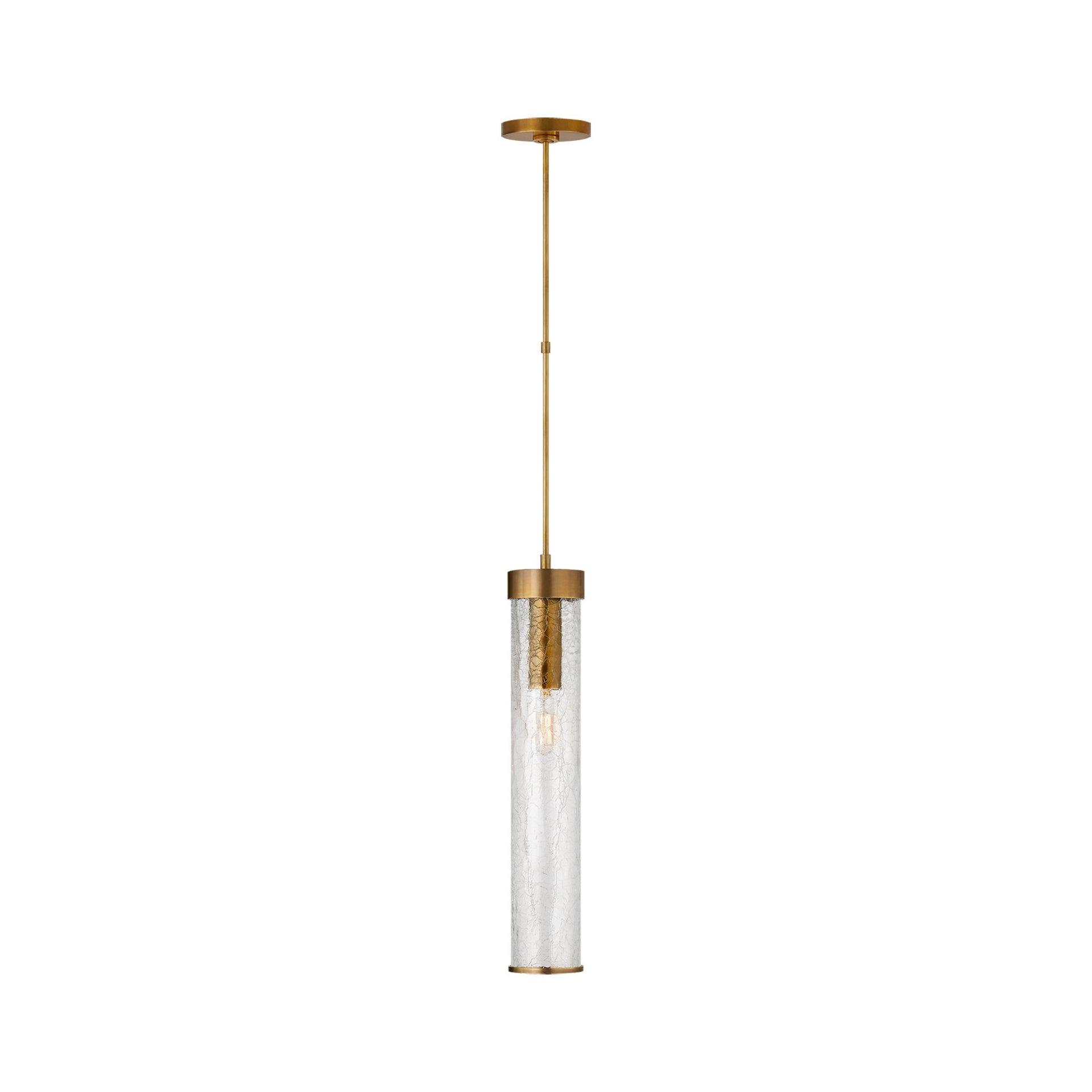 Liaison 18'' Antique-Burnished Brass Mini Pendant with Crackled Glass Shade
