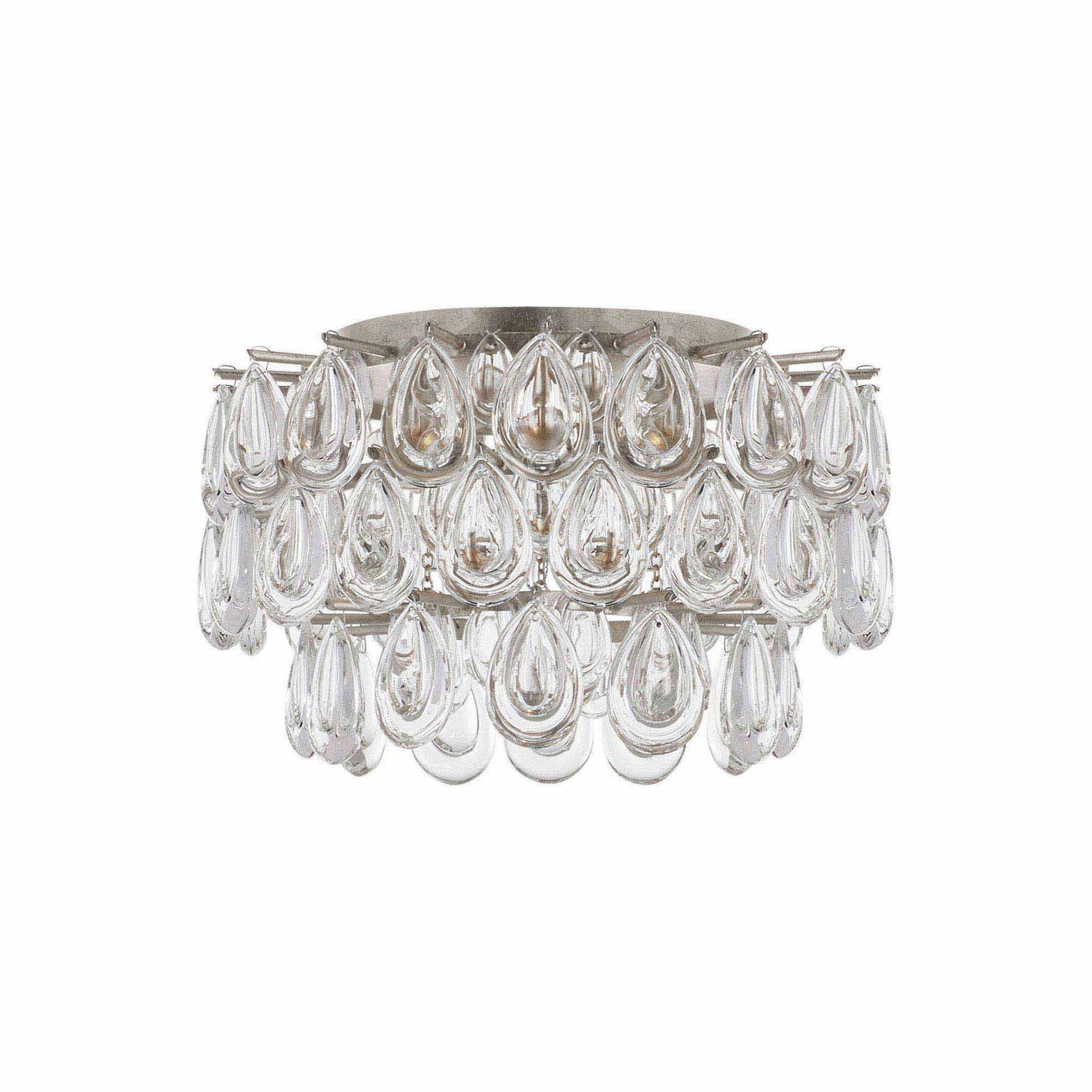 Elegant Teardrop Crystal Flush Mount in Burnished Silver Leaf