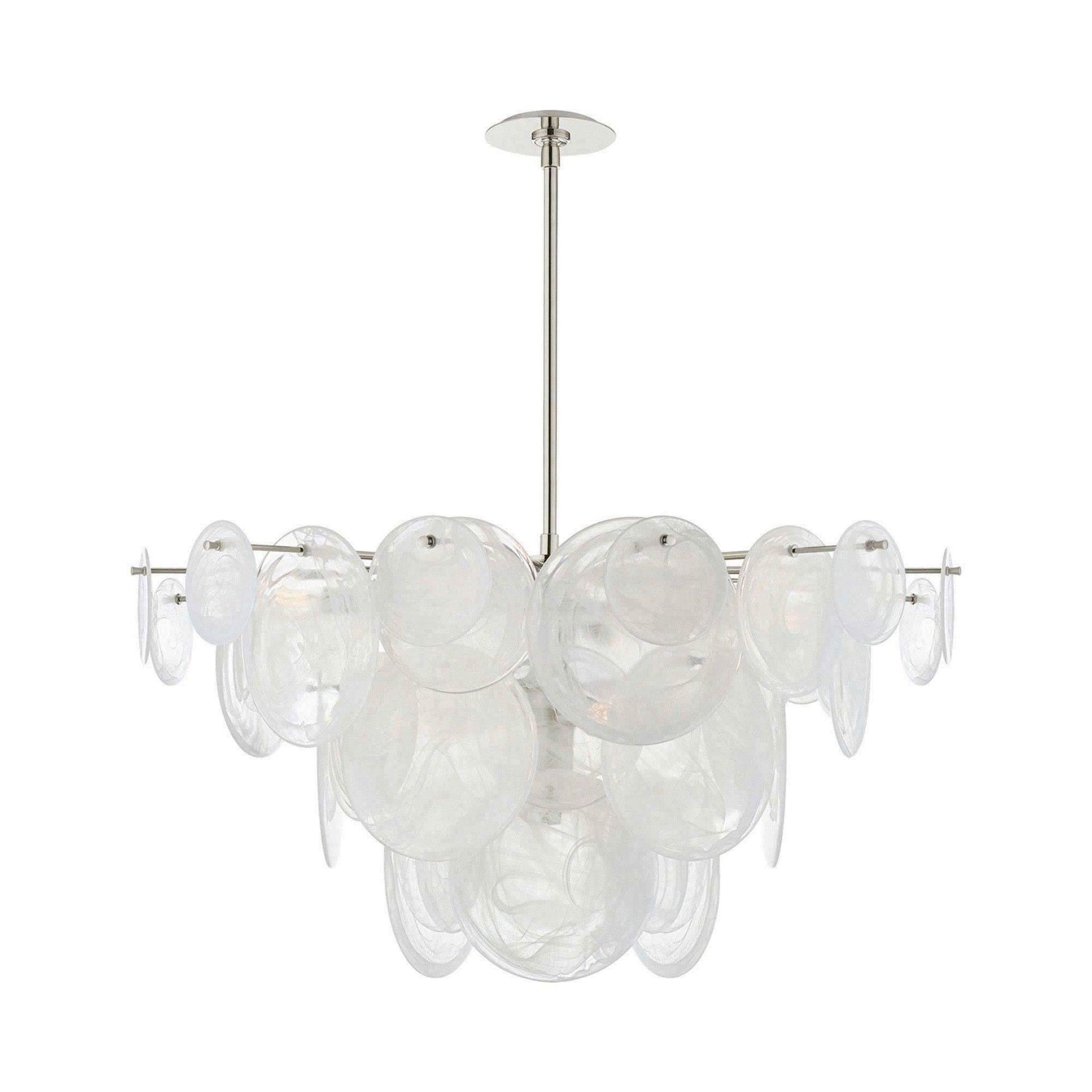 Elegant Polished Nickel and Glass 9-Light Chandelier