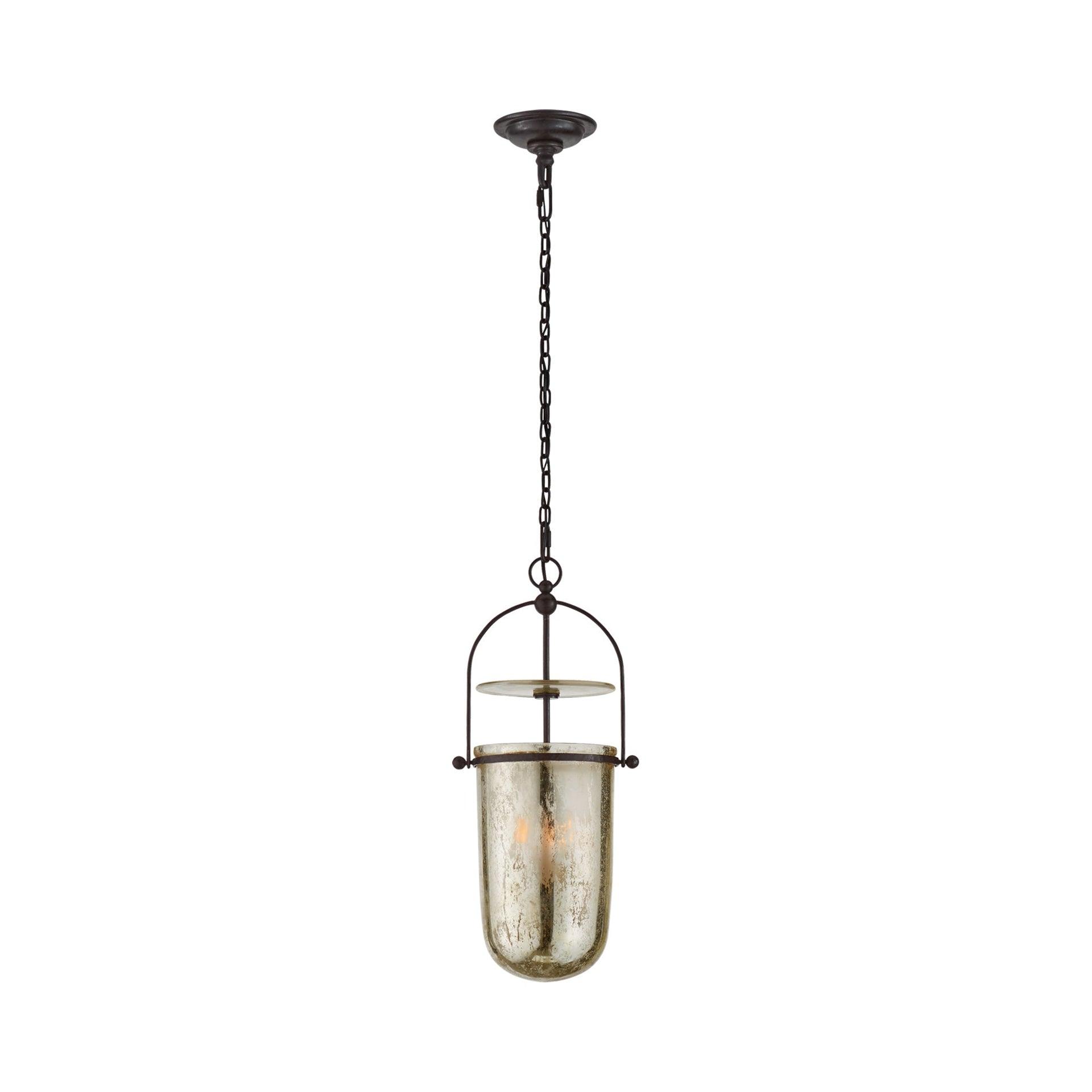 Aged Iron and Mercury Glass Bowl Pendant Light