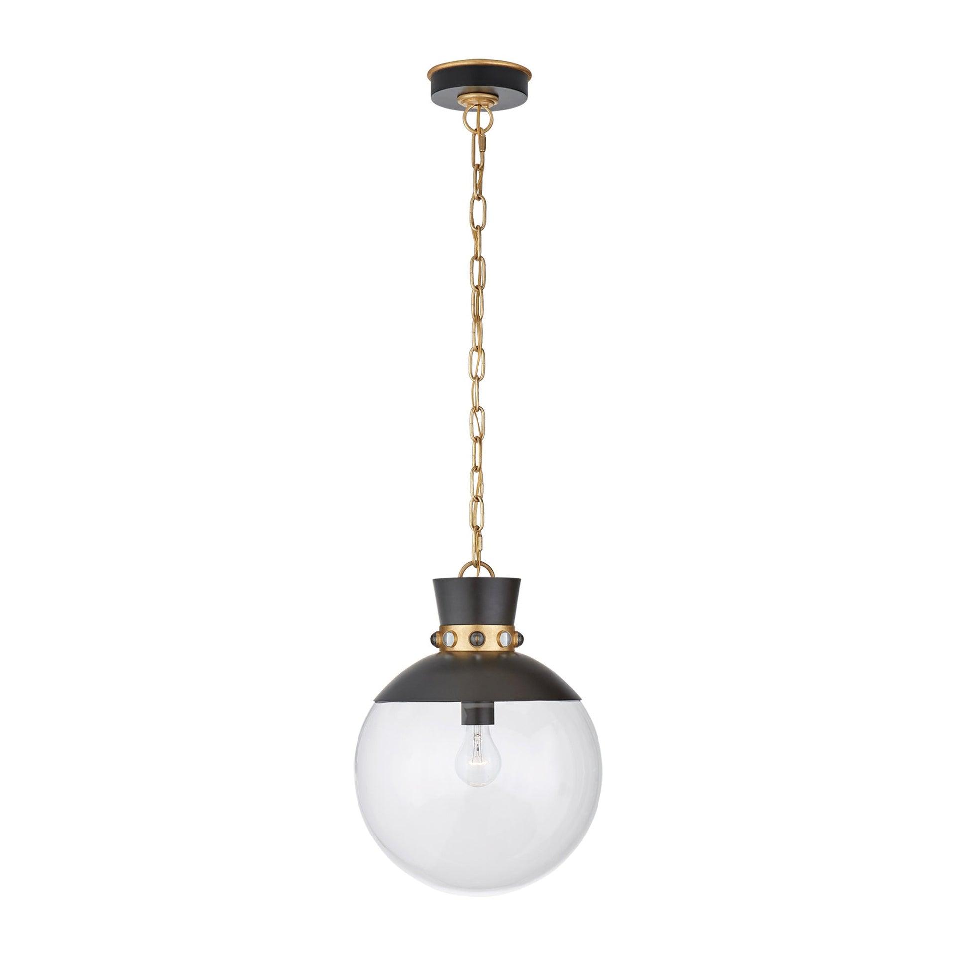 Lucia 17.5" Matte Black and Gold Globe Pendant Light with Clear Glass