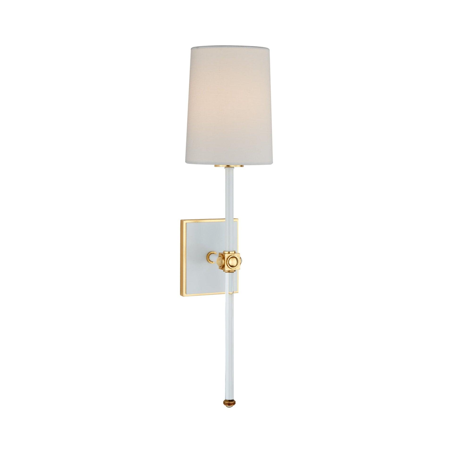 Lucia Matte White and Golden Accents Crystal Sconce with Linen Shade