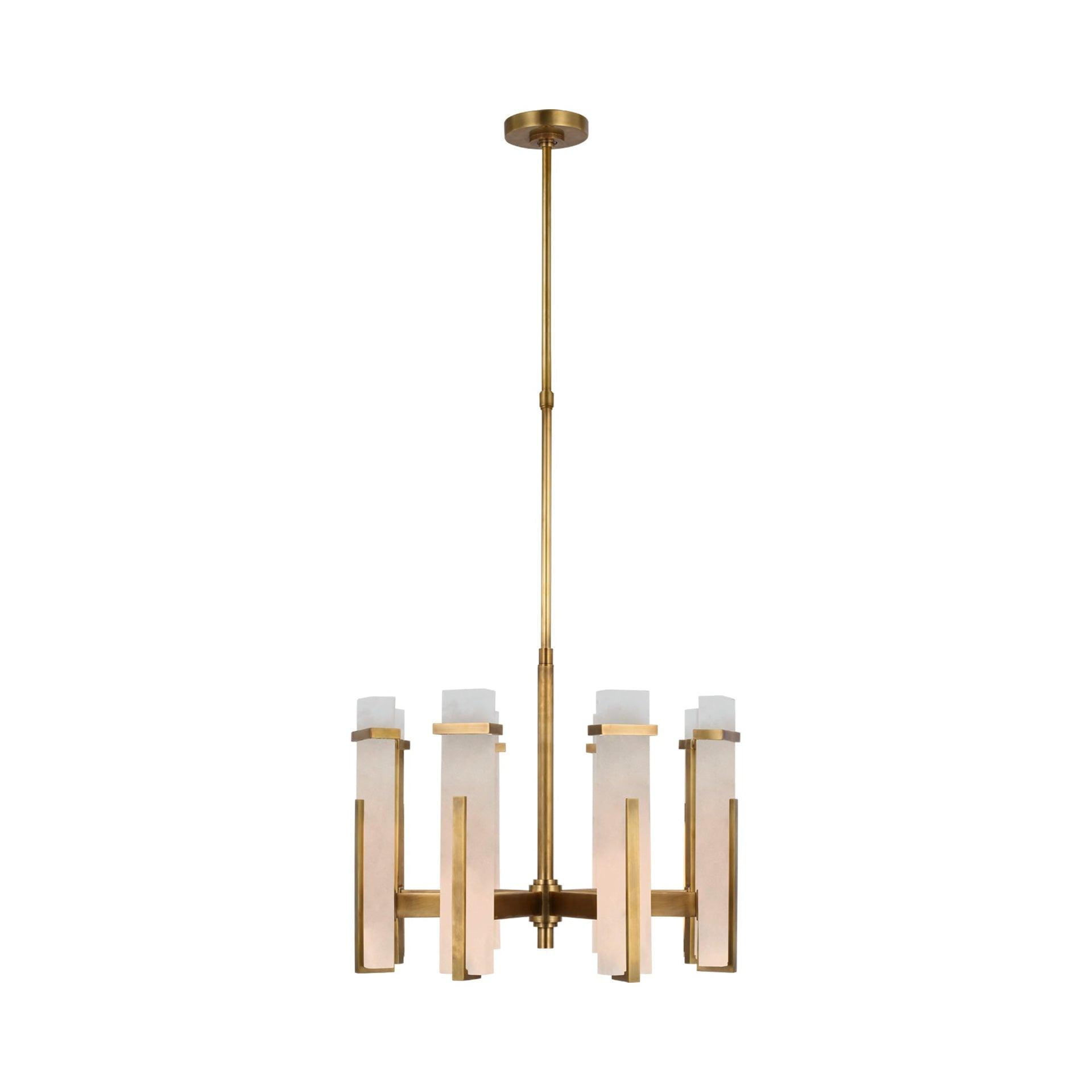 Malik 24" Hand-Rubbed Antique Brass LED Chandelier with Crystal Blocks