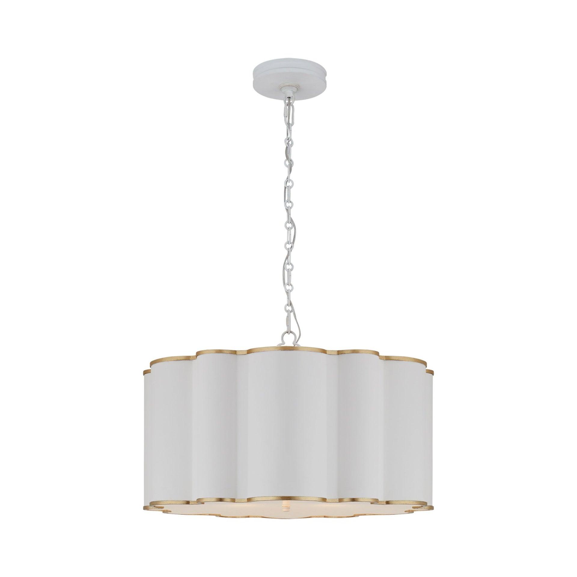 White and Gold Drum Glass 4-Light Chandelier