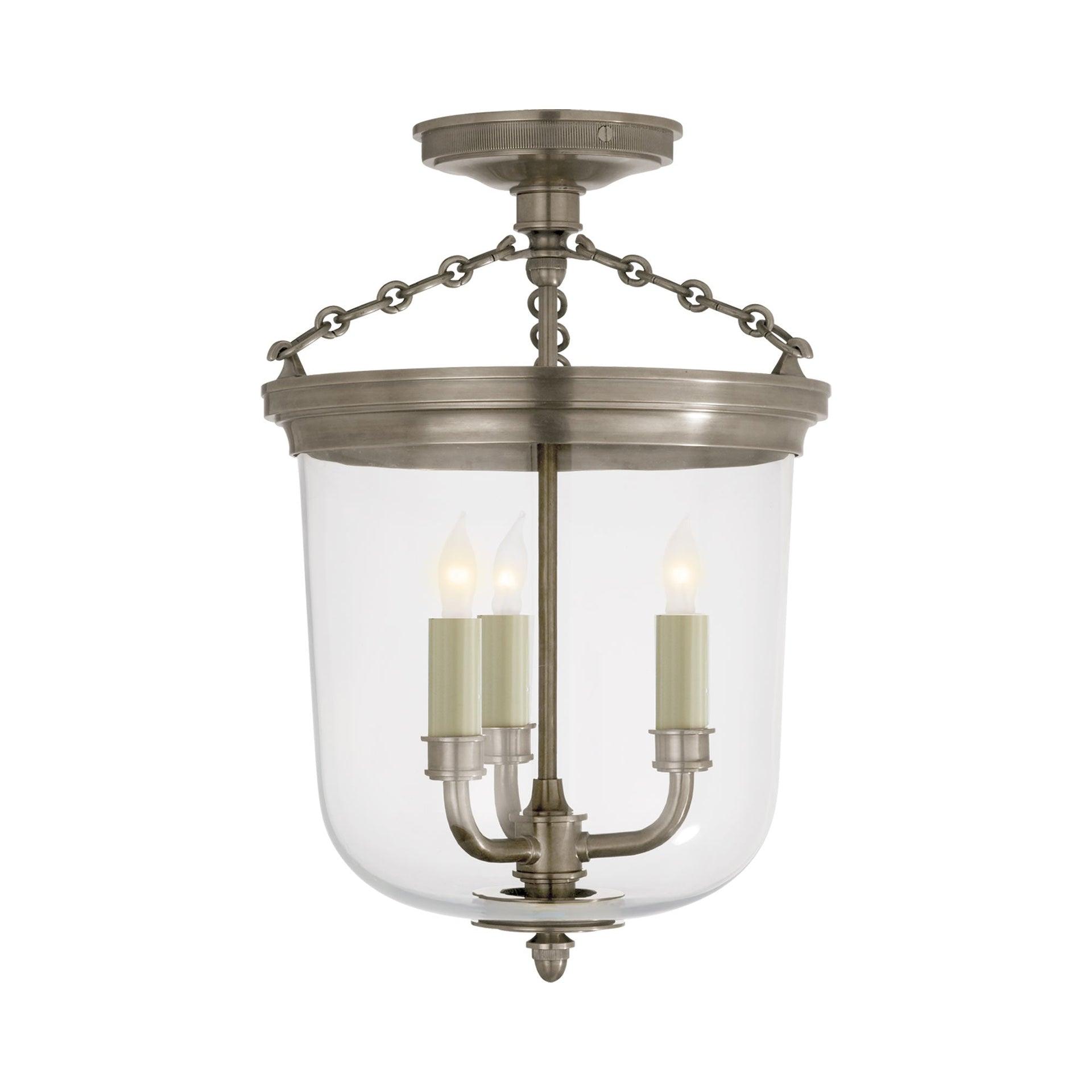 Antique Nickel Glass 3-Light Semi-Flush Mount