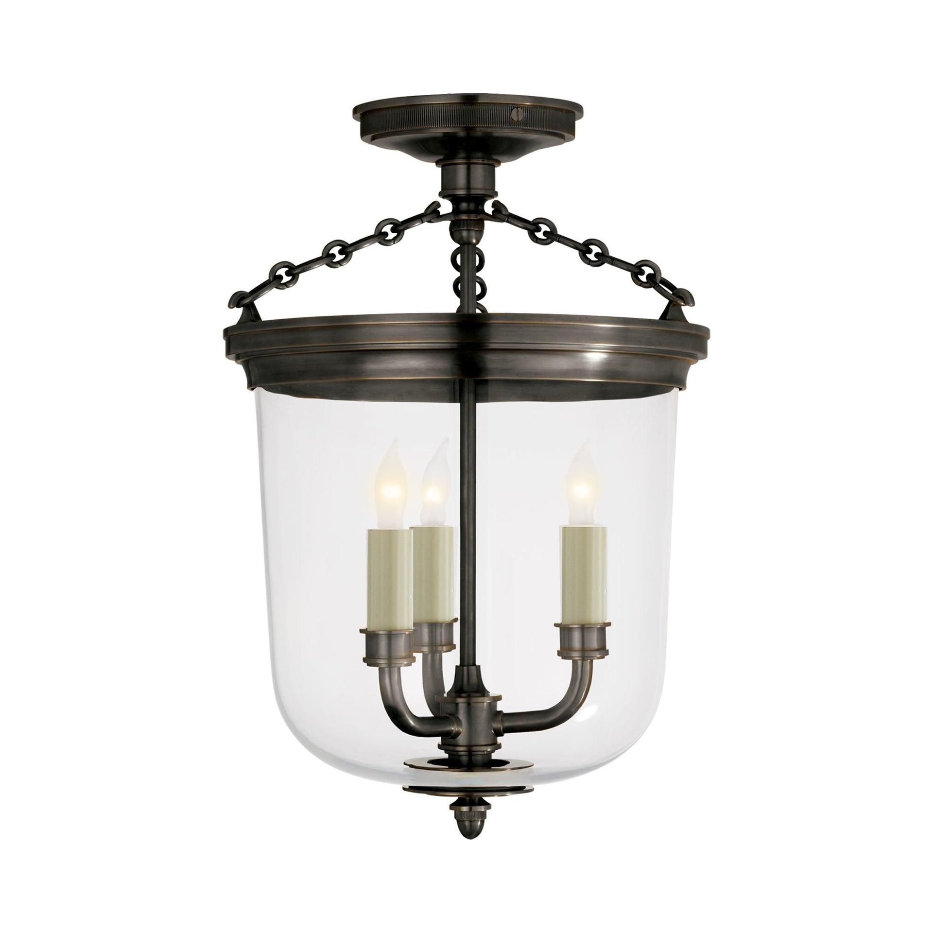 Elegant Bronze and Glass Bowl 3-Light Semi-Flush Mount