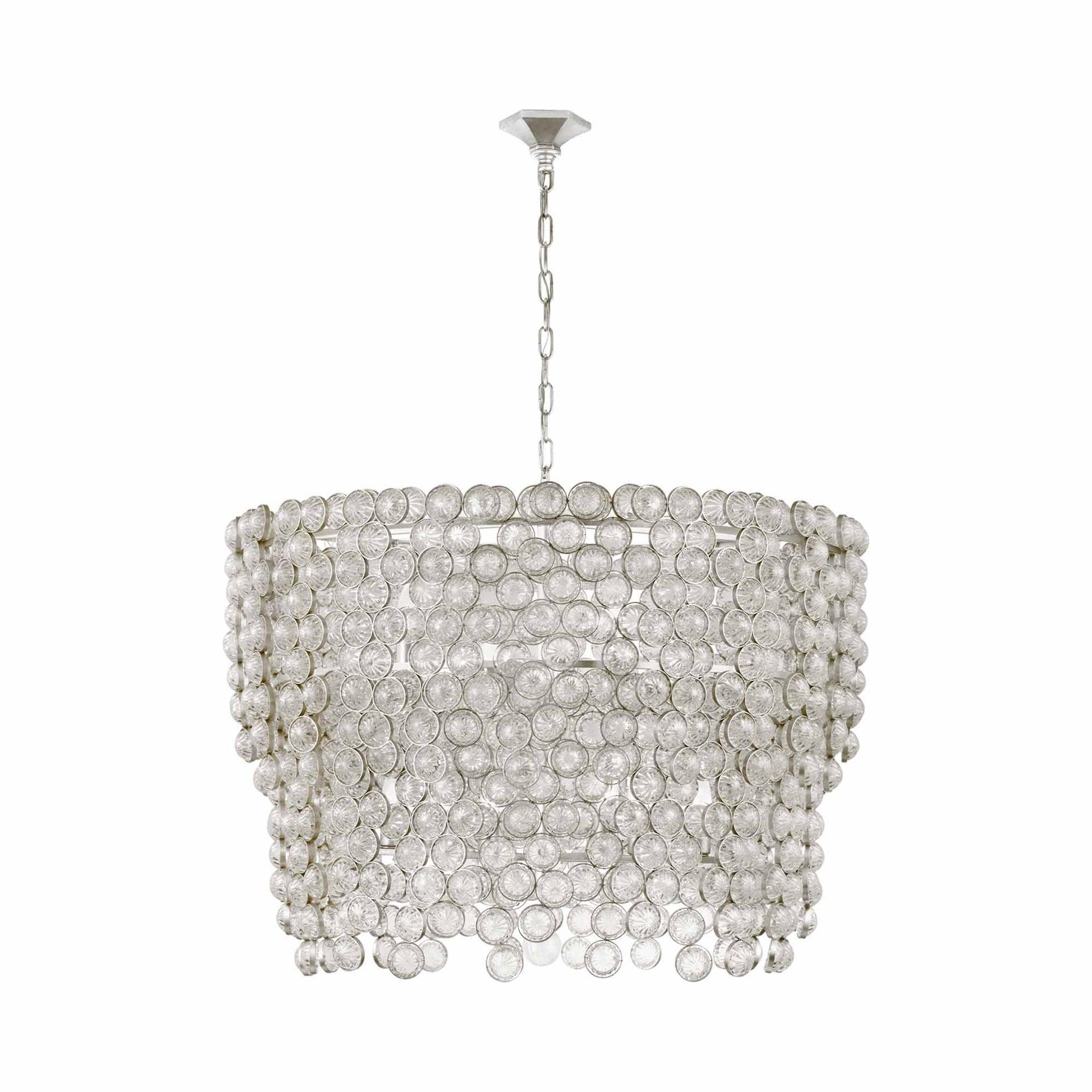 Milazzo Large Waterfall Chandelier in Burnished Silver with Crystal Accents