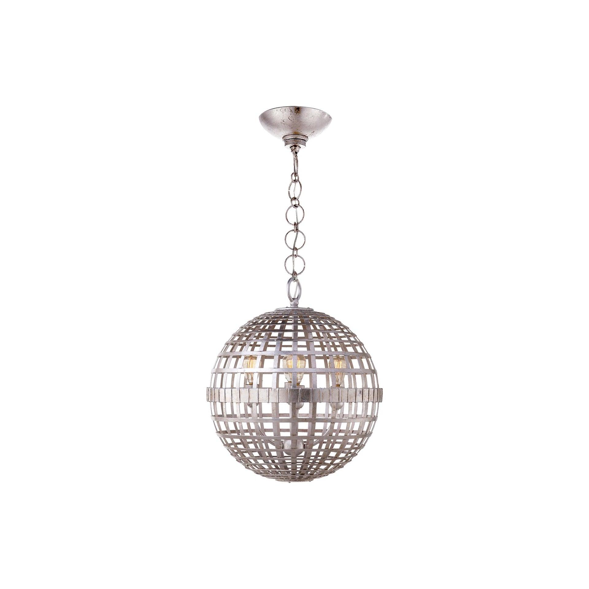 Burnished Silver Leaf Globe Pendant with Incandescent Light