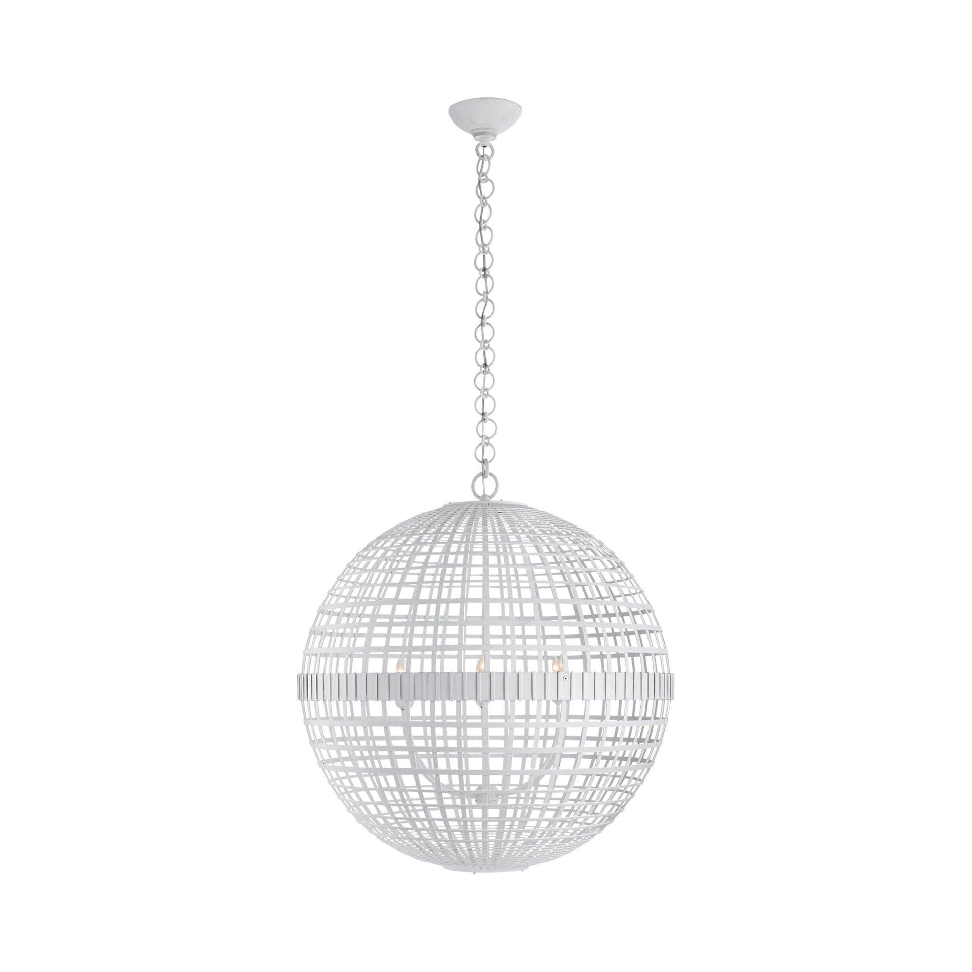 Large Plaster White Globe Lantern with Crystal Accents