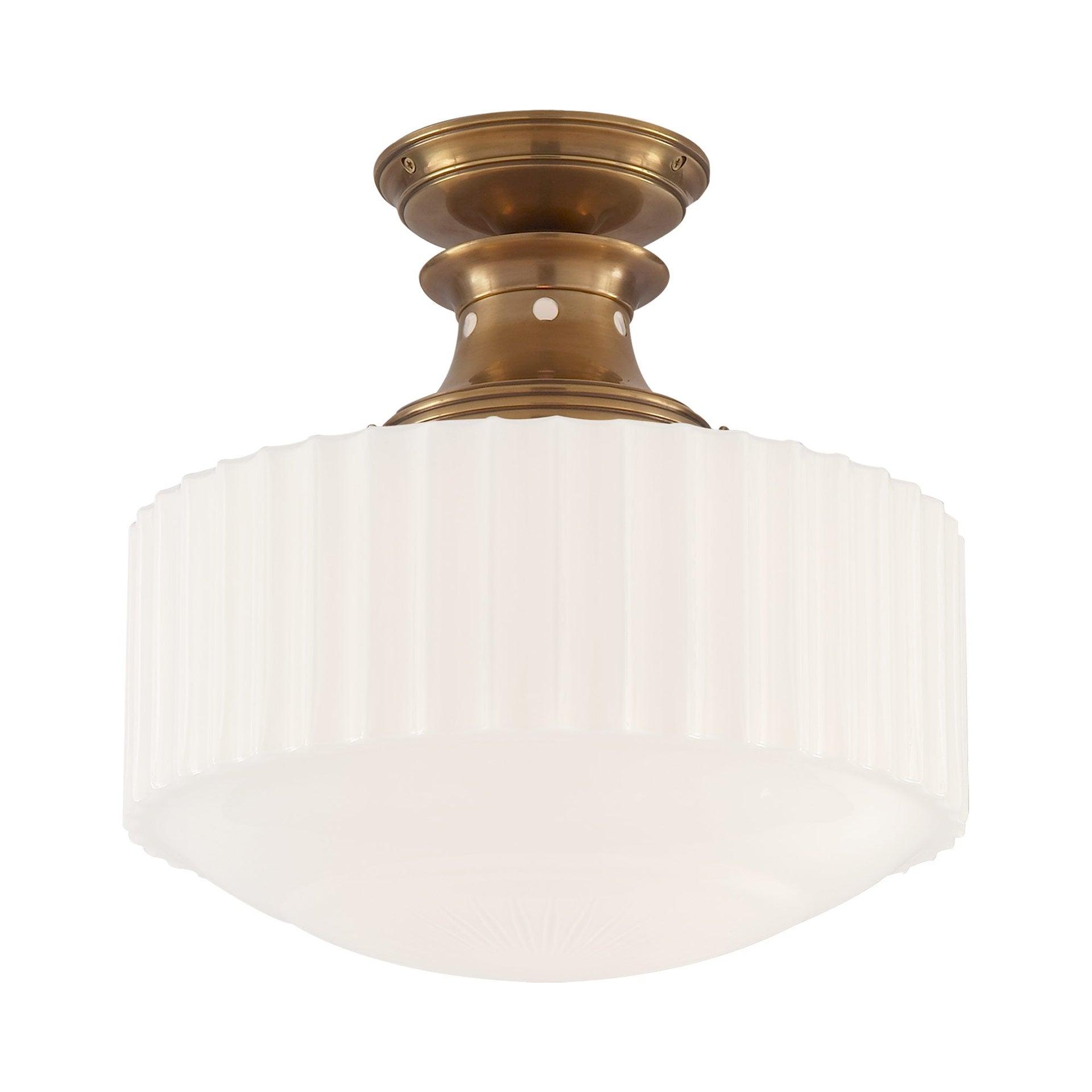 Hand-Rubbed Antique Brass and Ribbed Glass Flush Mount Light