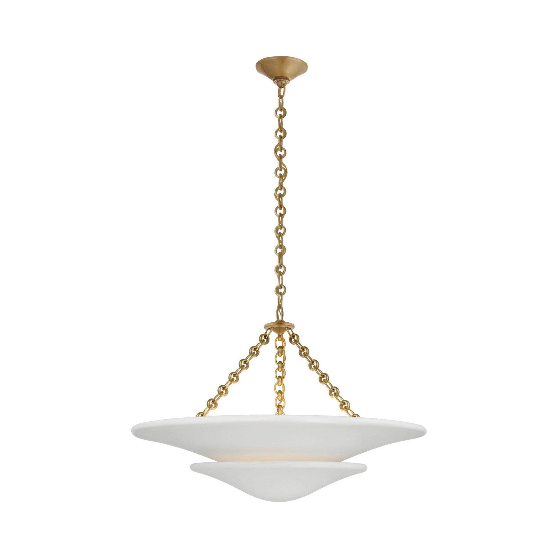 Antique Brass and White Tiered Chandelier