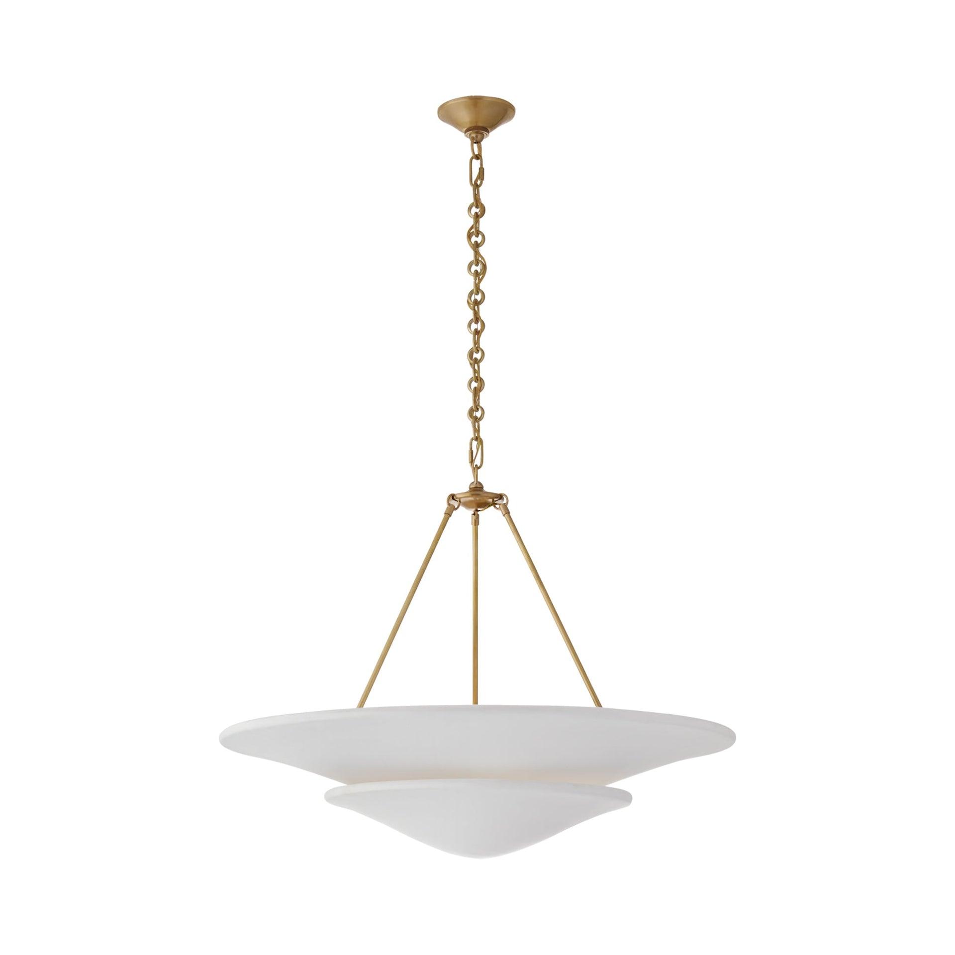 Mollino 25" Hand-Rubbed Antique Brass Tiered Chandelier with Crystal Accents