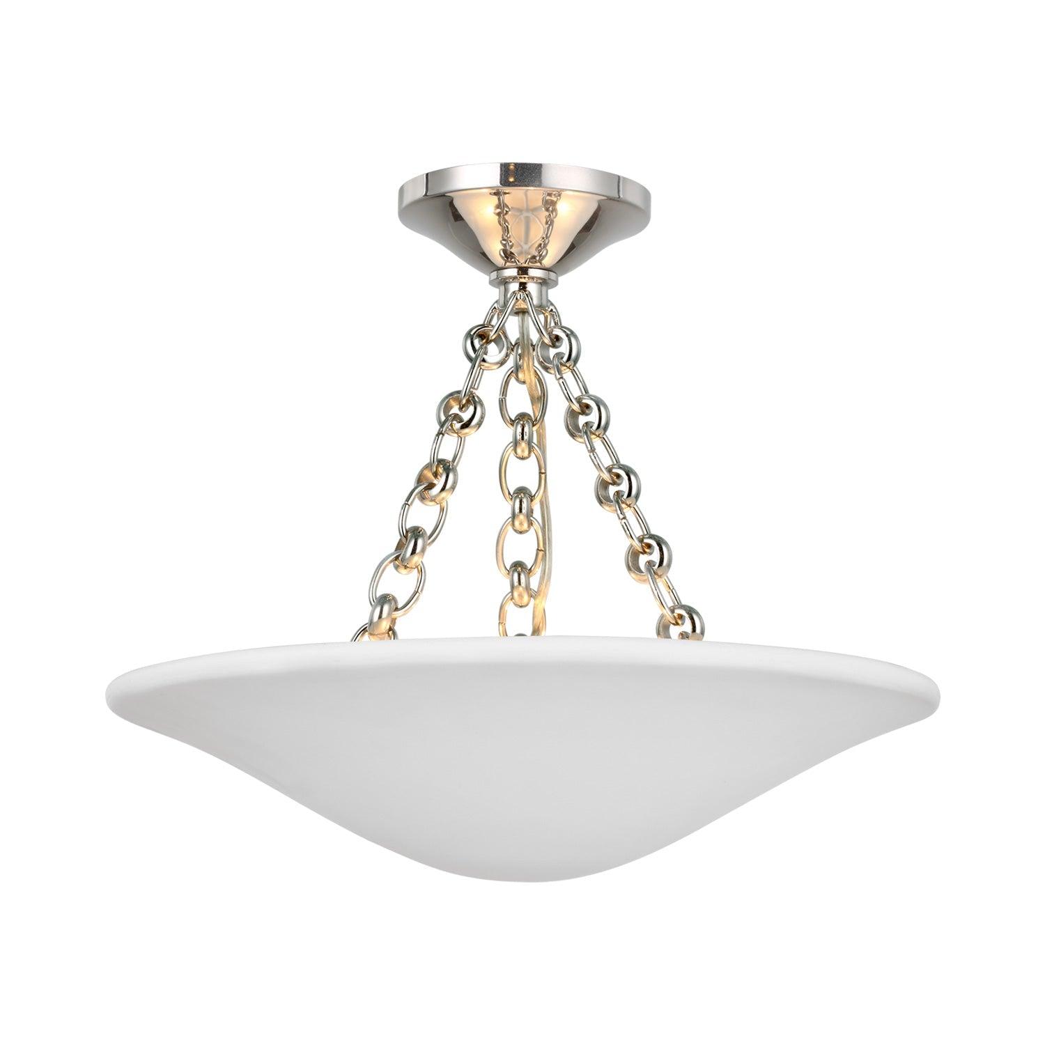 Elegant 16" Polished Nickel & Crystal Bowl Ceiling Light