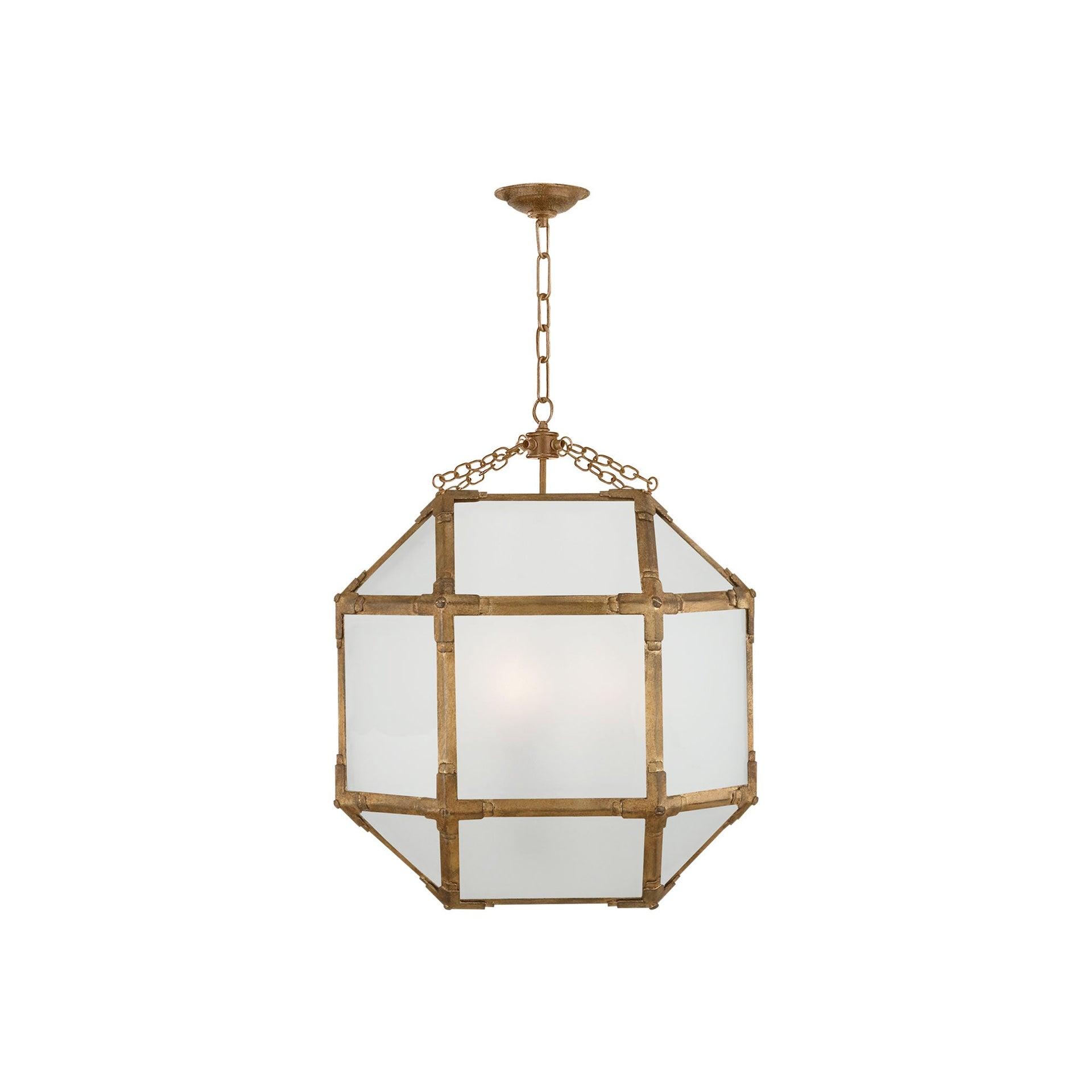 Morris 26'' Gilded Iron Medium Lantern with Frosted Glass