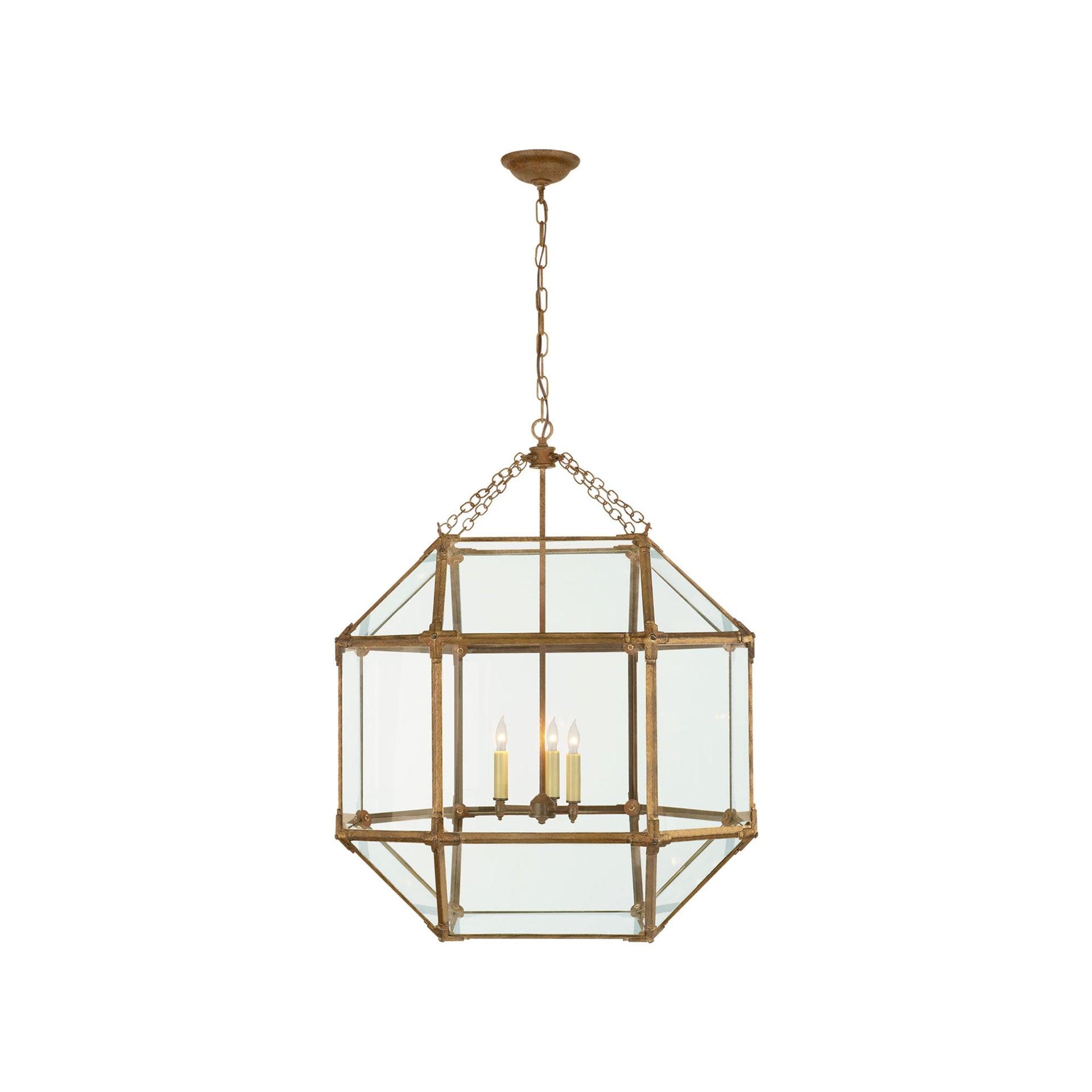 Morris Large Lantern with Stained Glass and Gold Finish