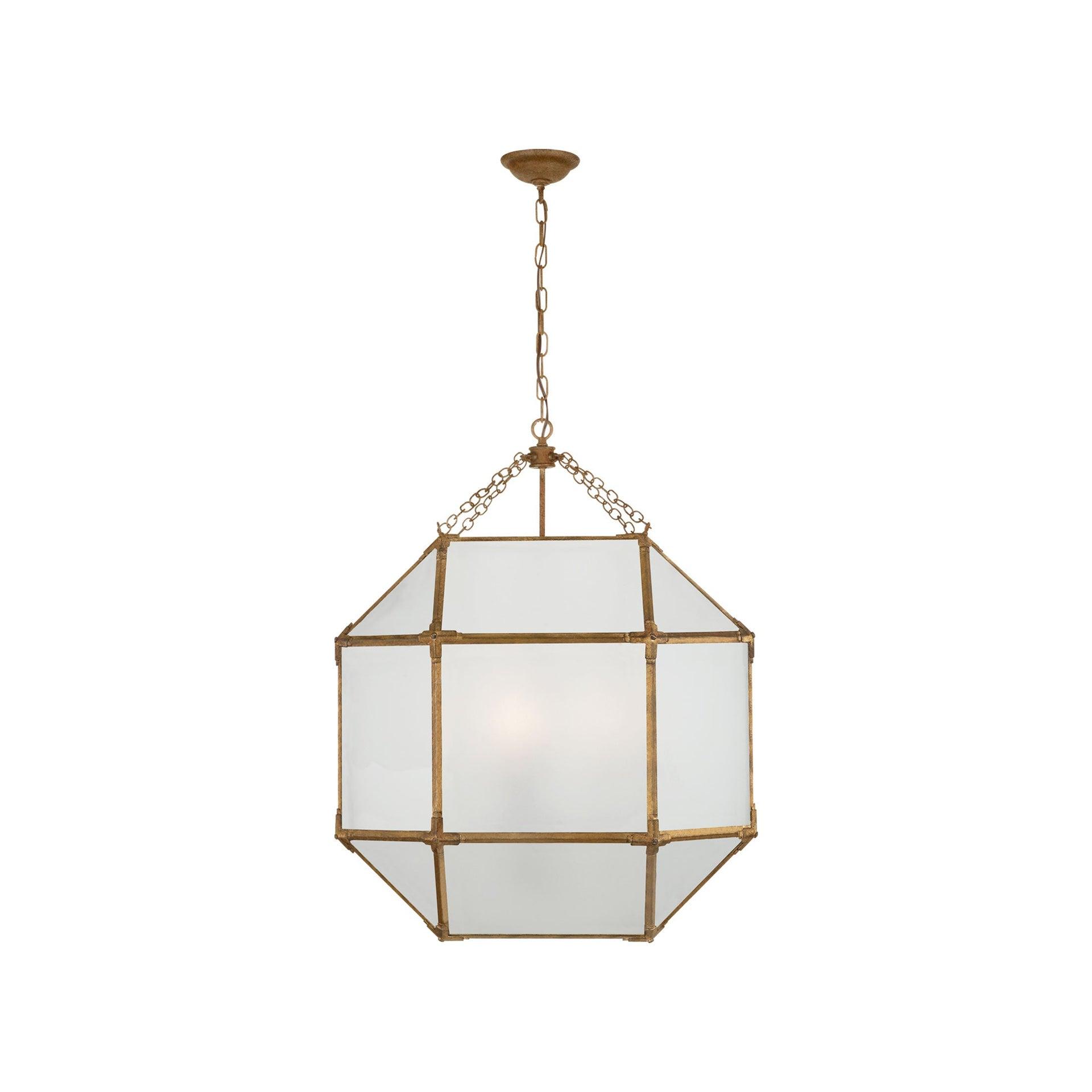 Morris Large Gilded Iron Lantern with Frosted Glass - 30"H