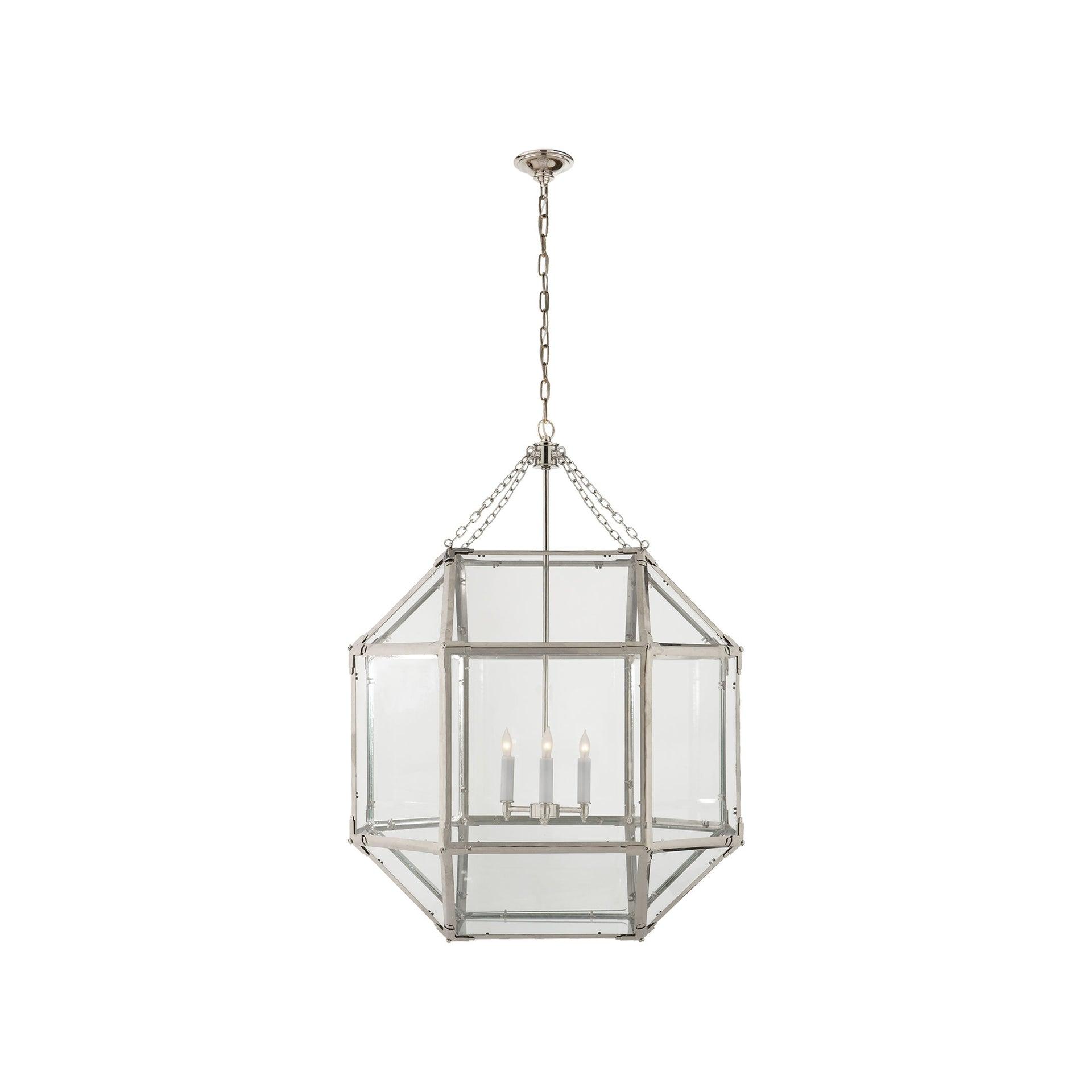 Elegant Morris 30'' Polished Nickel & Clear Glass Large Lantern