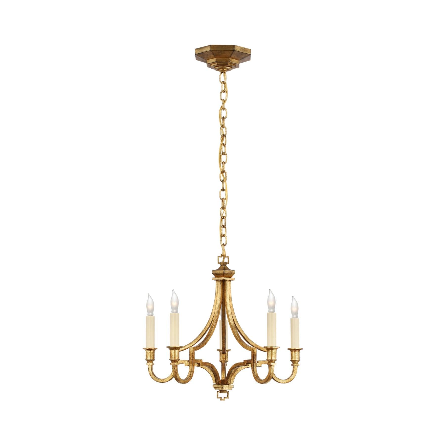 Gilded Iron 5-Light Candelabra Style Chandelier