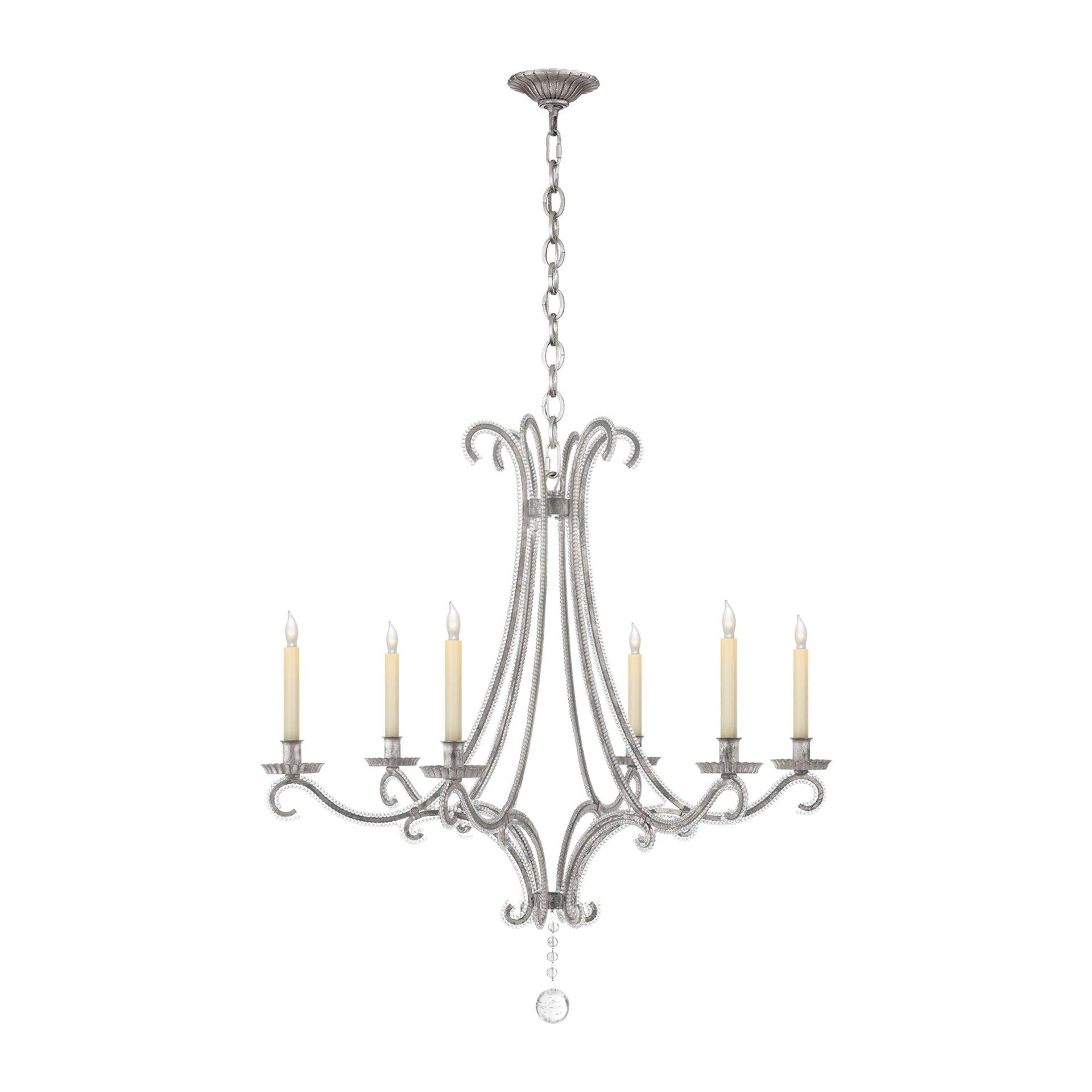 Elegant Crystal Bead 33'' Candle Chandelier in Burnished Silver