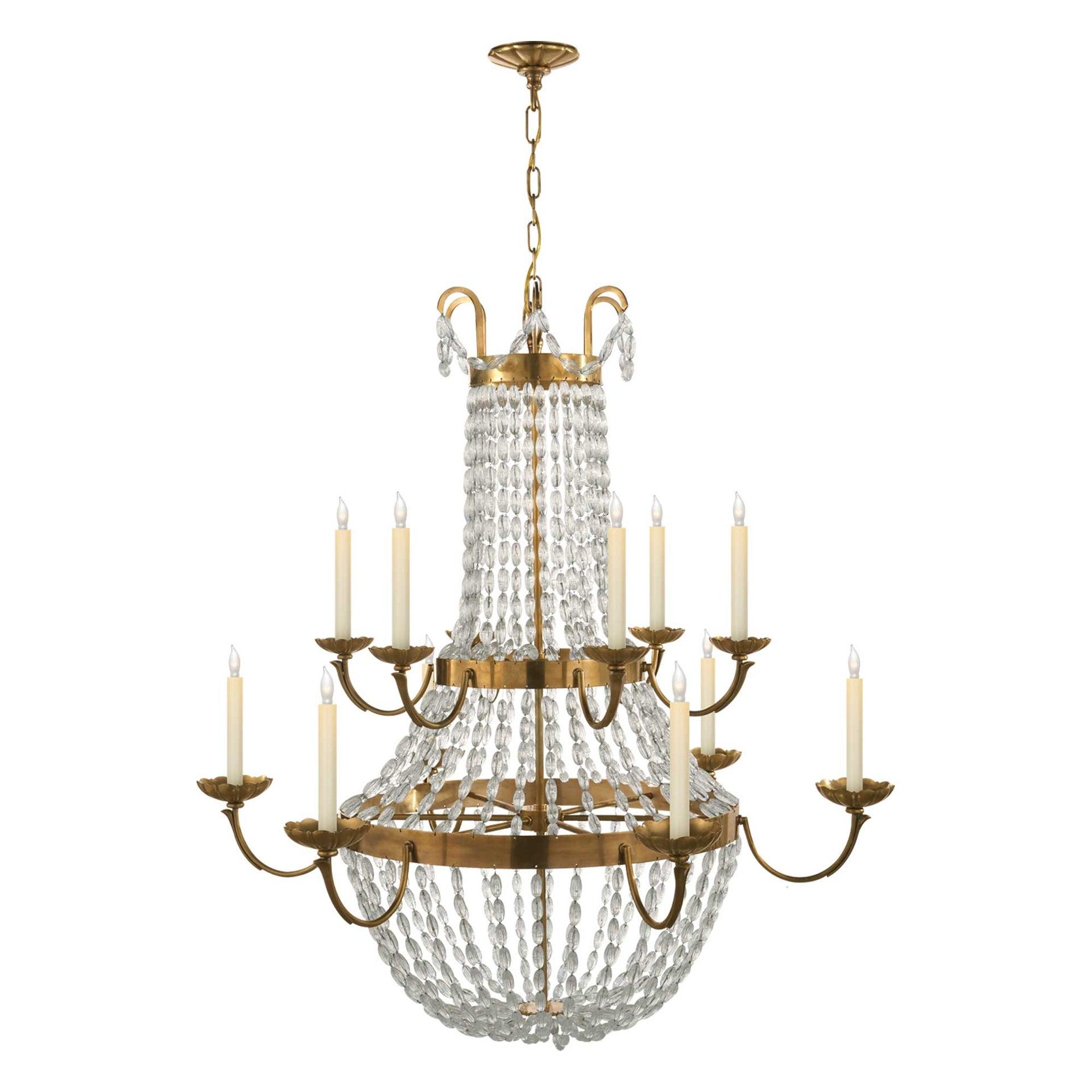 Antique Brass and Crystal 12-Light Candle Chandelier