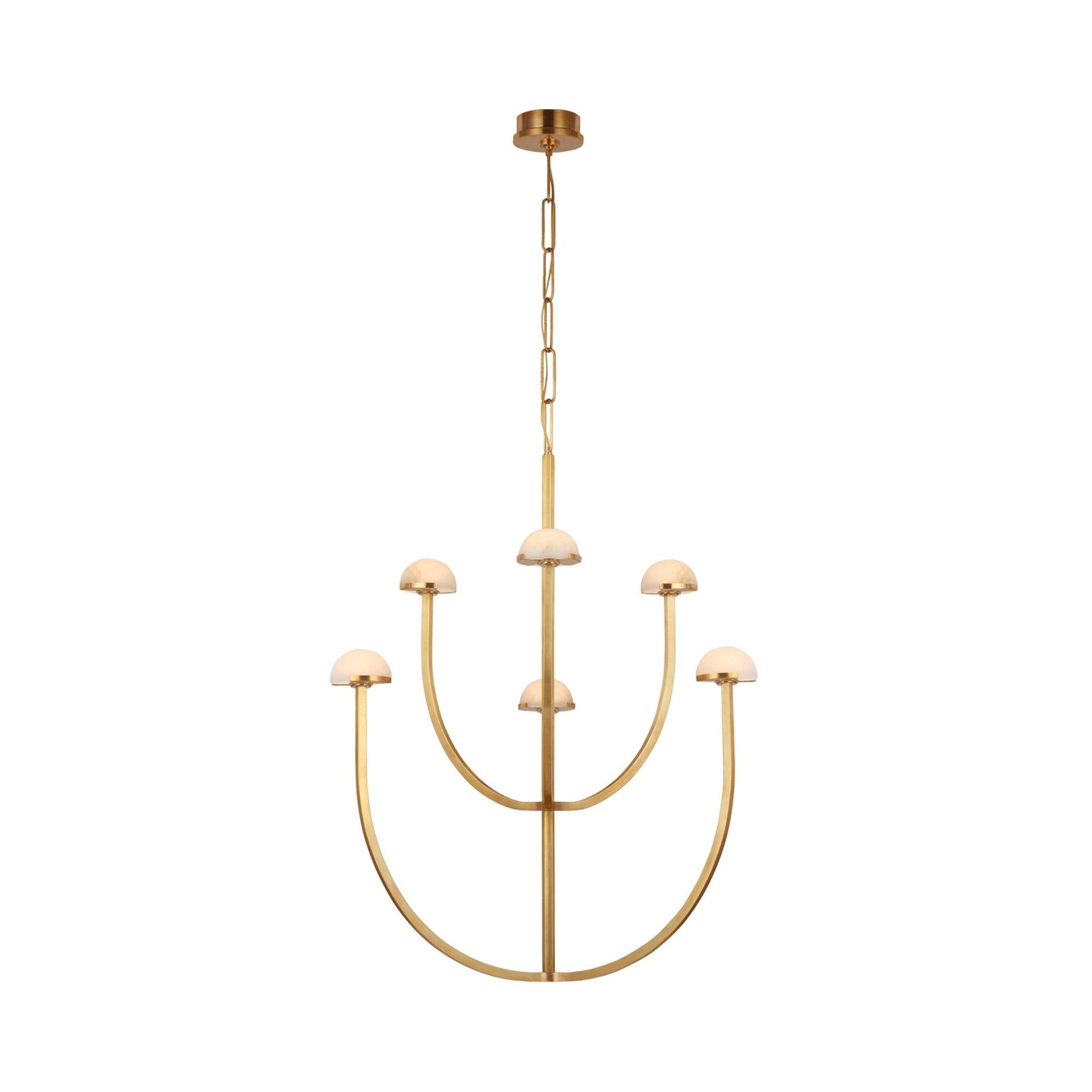 Antique Brass and Alabaster Medium Chandelier with LED Light