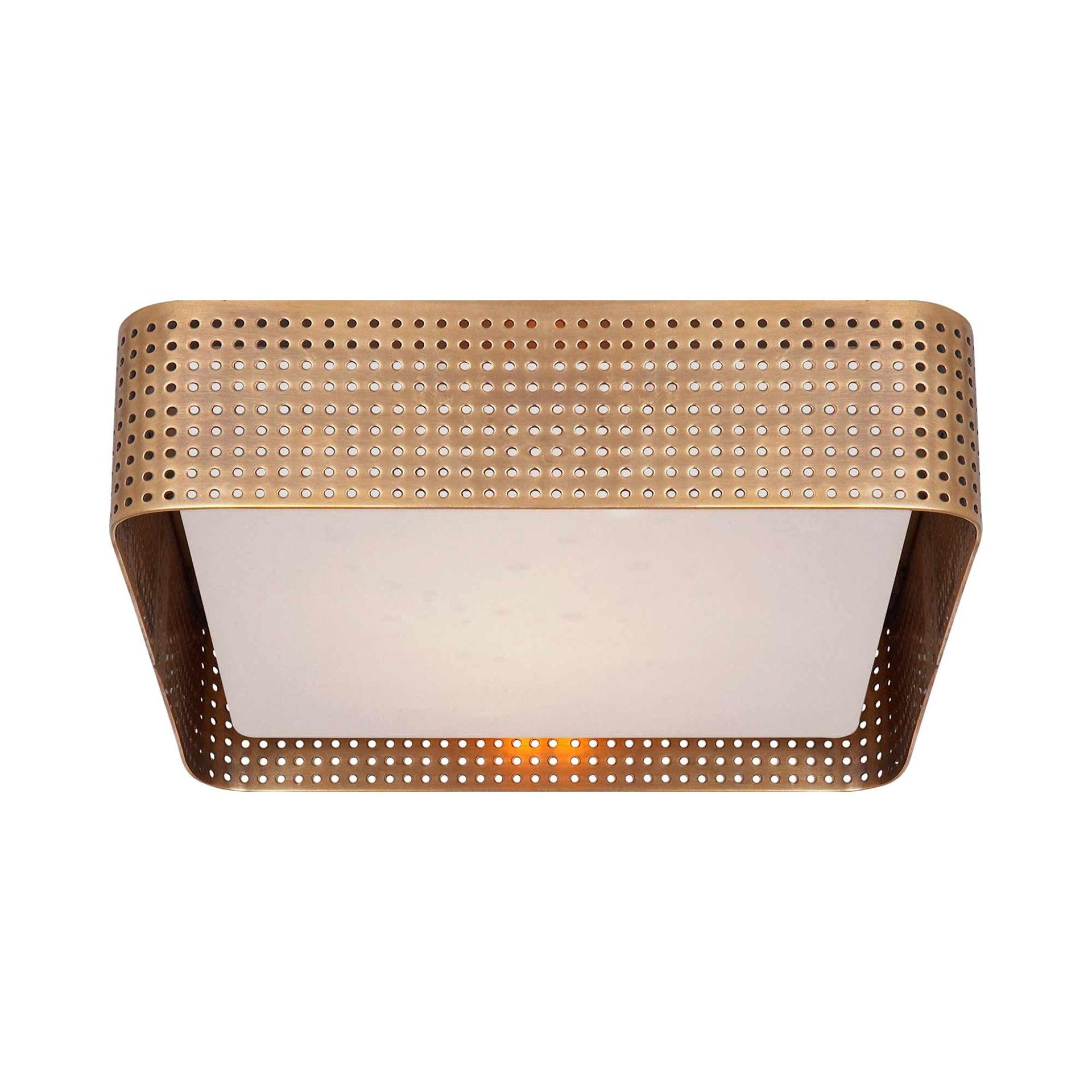 Antique-Burnished Brass Square Flush Mount with Opaque Glass Diffuser