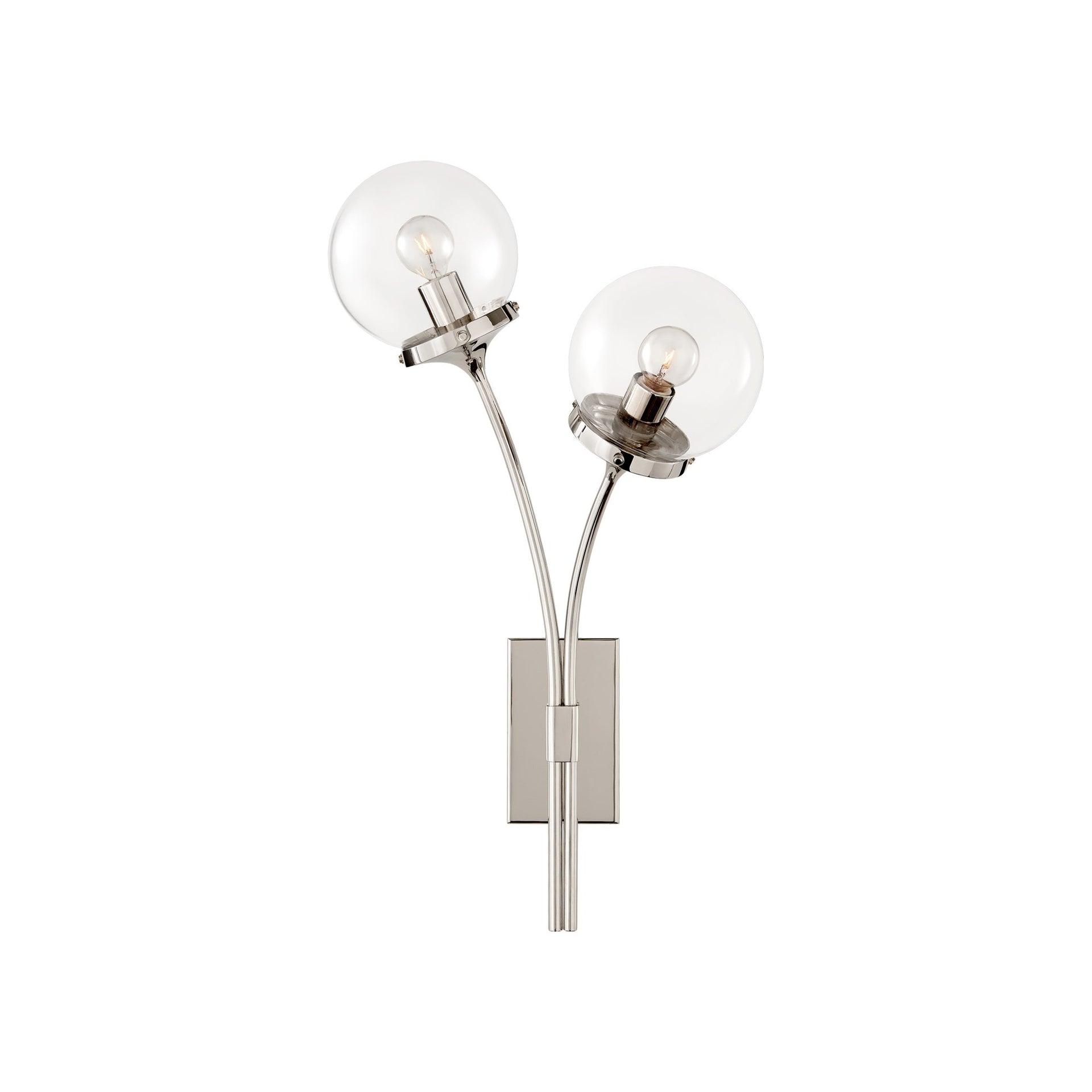 Prescott Polished Nickel Dimmable Wall Sconce with Clear Glass Shades