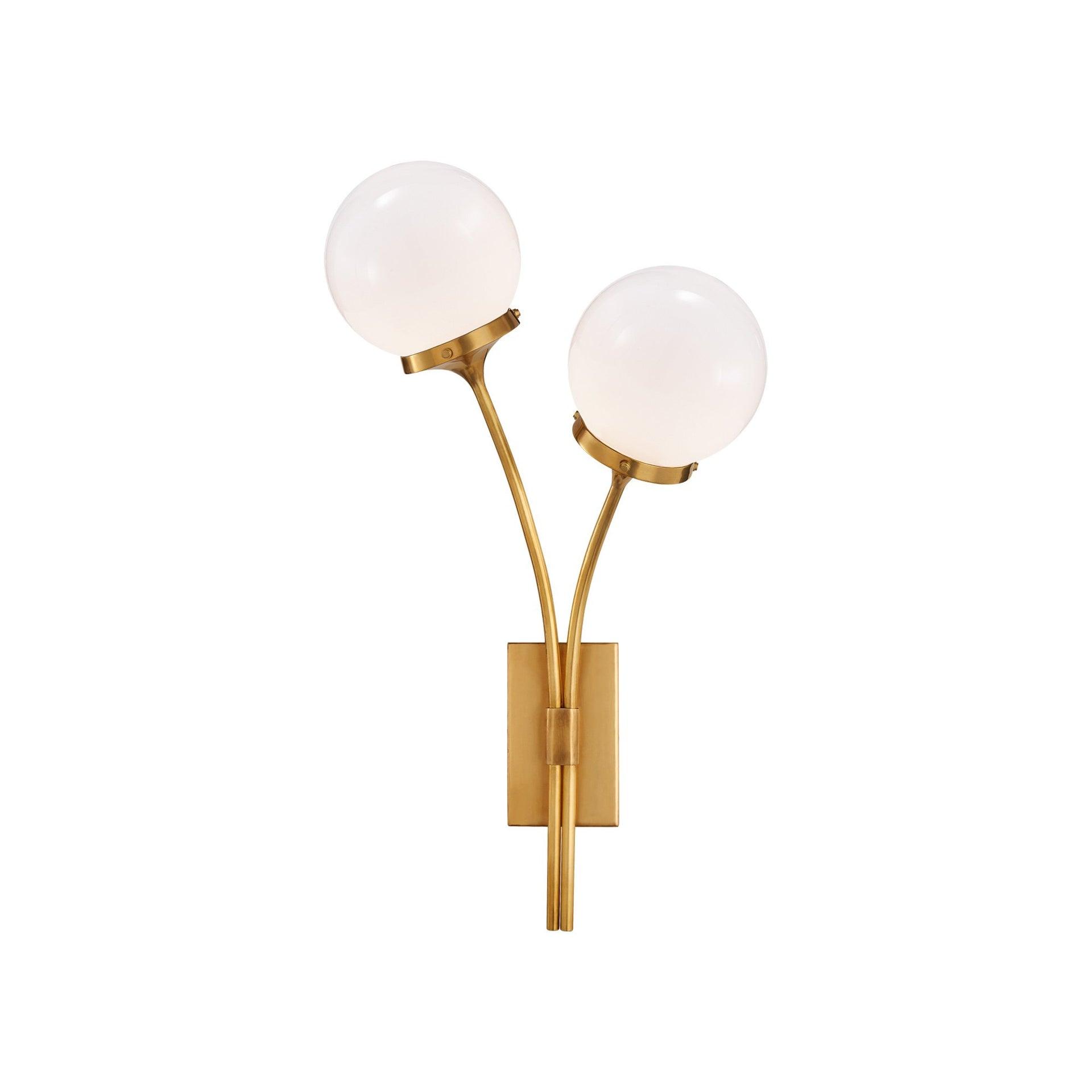 Soft Brass Double Globe White Glass Wall Sconce