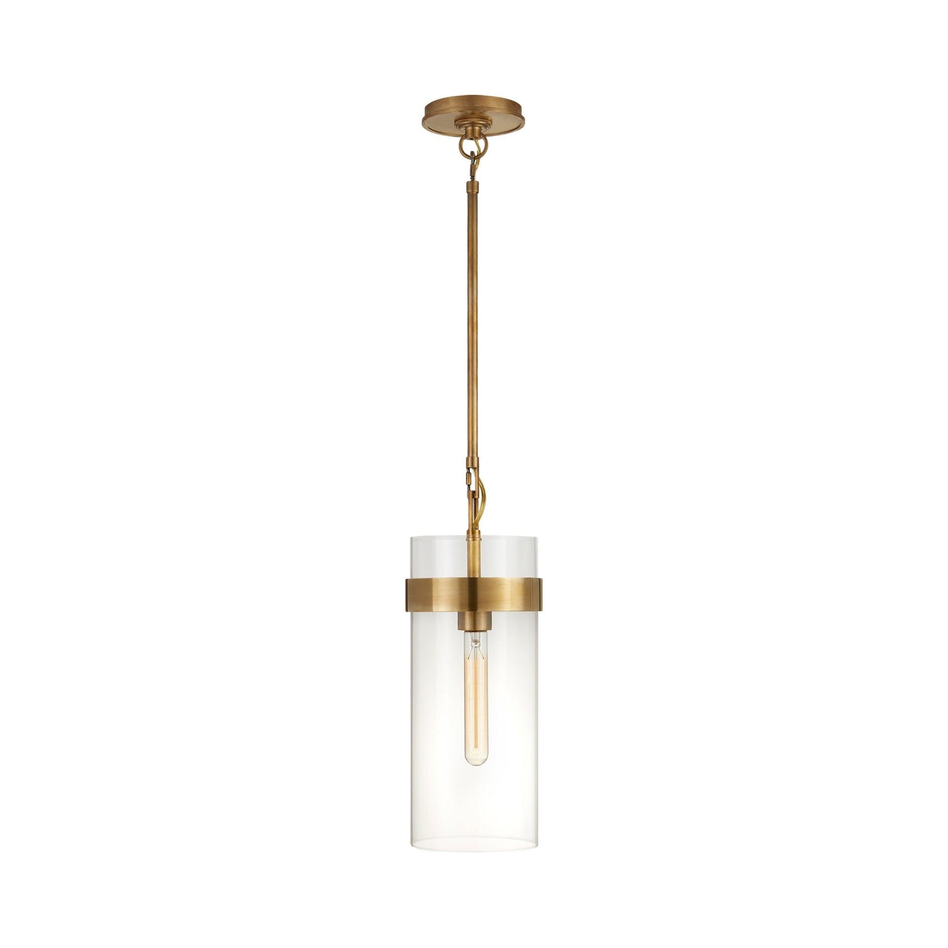 Presidio Sleek Industrial 15.75" Pendant Light in Hand-Rubbed Antique Brass with Clear Glass