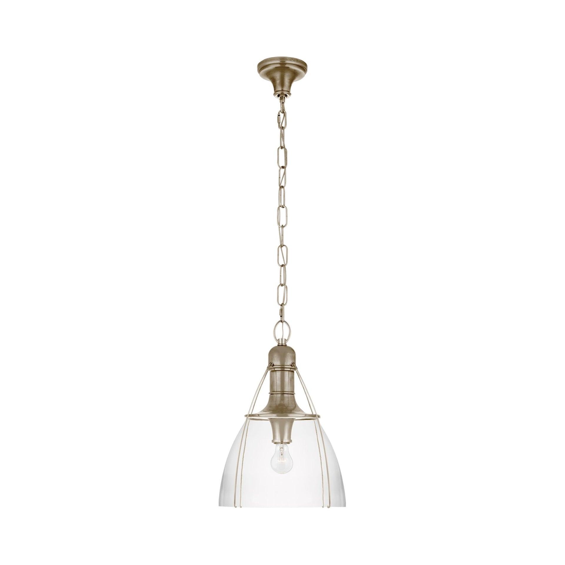 Prestwick 21" Antique Nickel Bell Pendant with Clear Glass Shade