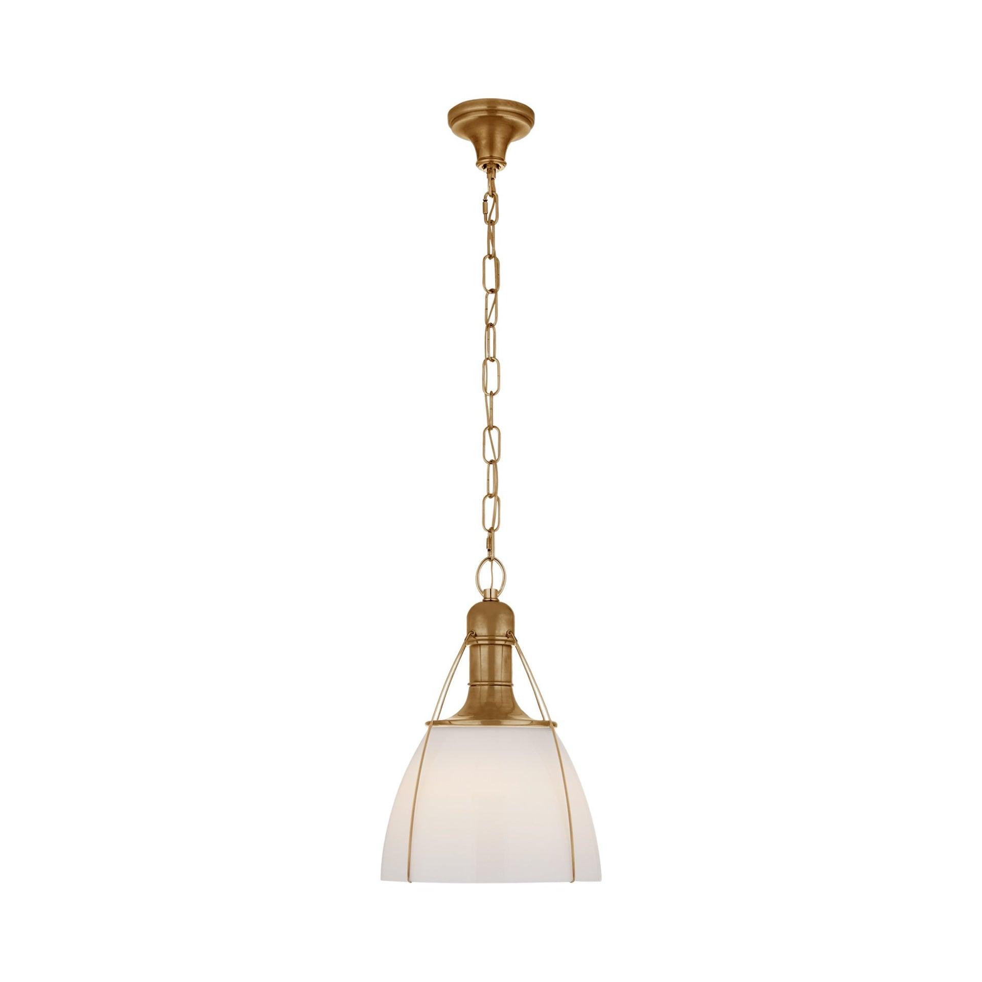Antique-Burnished Brass 14-inch Pendant with White Glass Shade