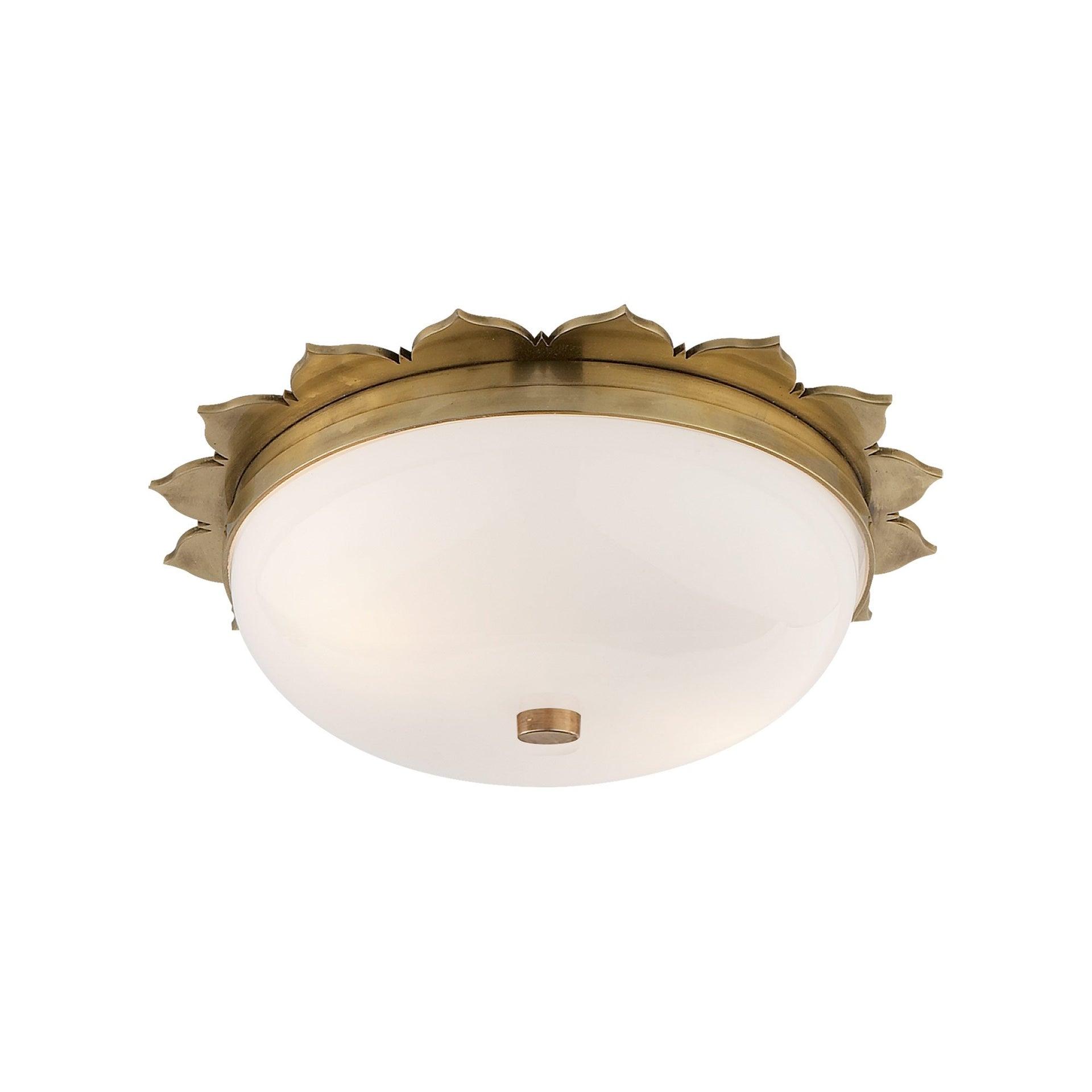 Rachel Floral Natural Brass Flush Mount with White Glass