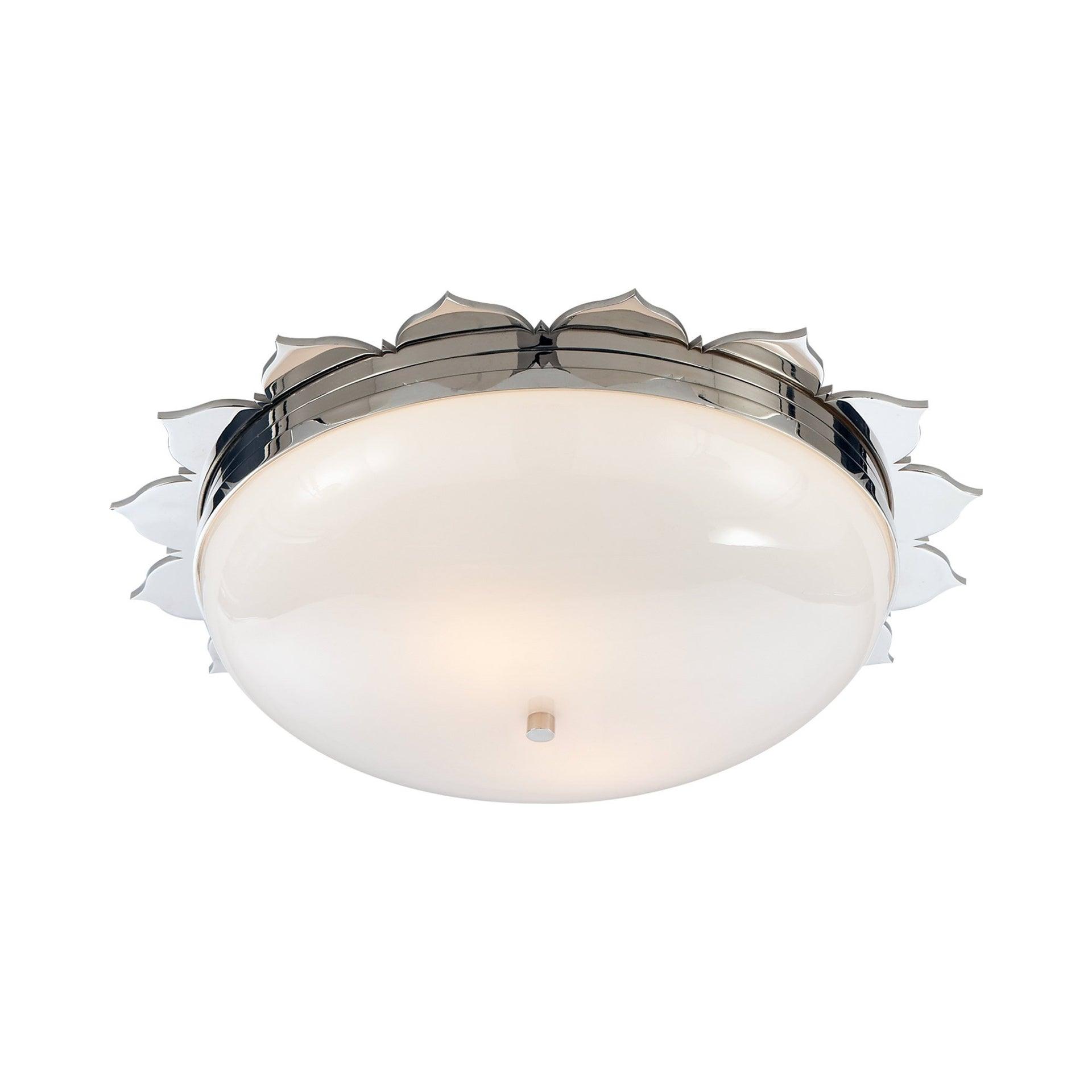 Rachel Polished Nickel Floral Flush Mount with White Glass