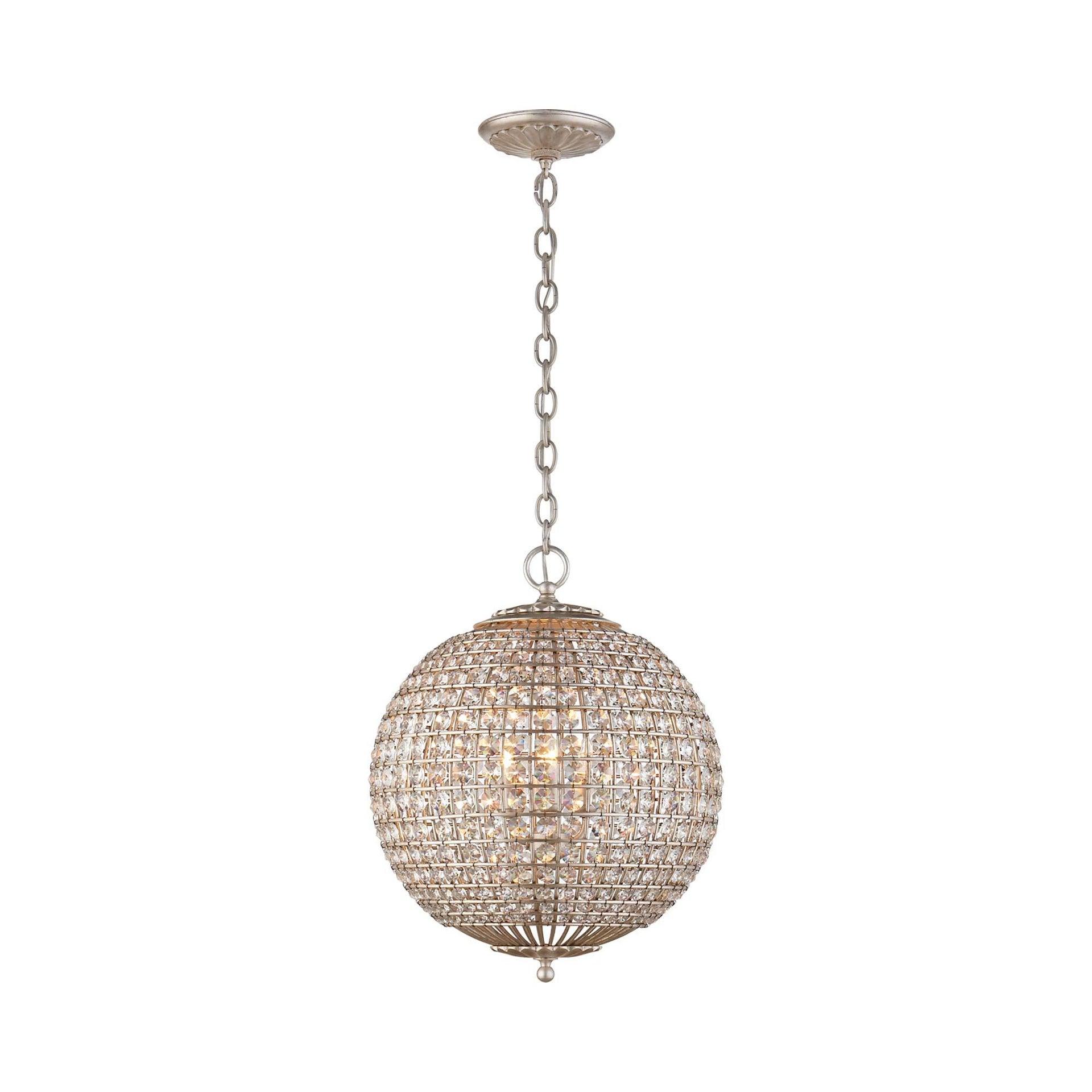 Burnished Silver Leaf Crystal Beaded Drum Chandelier
