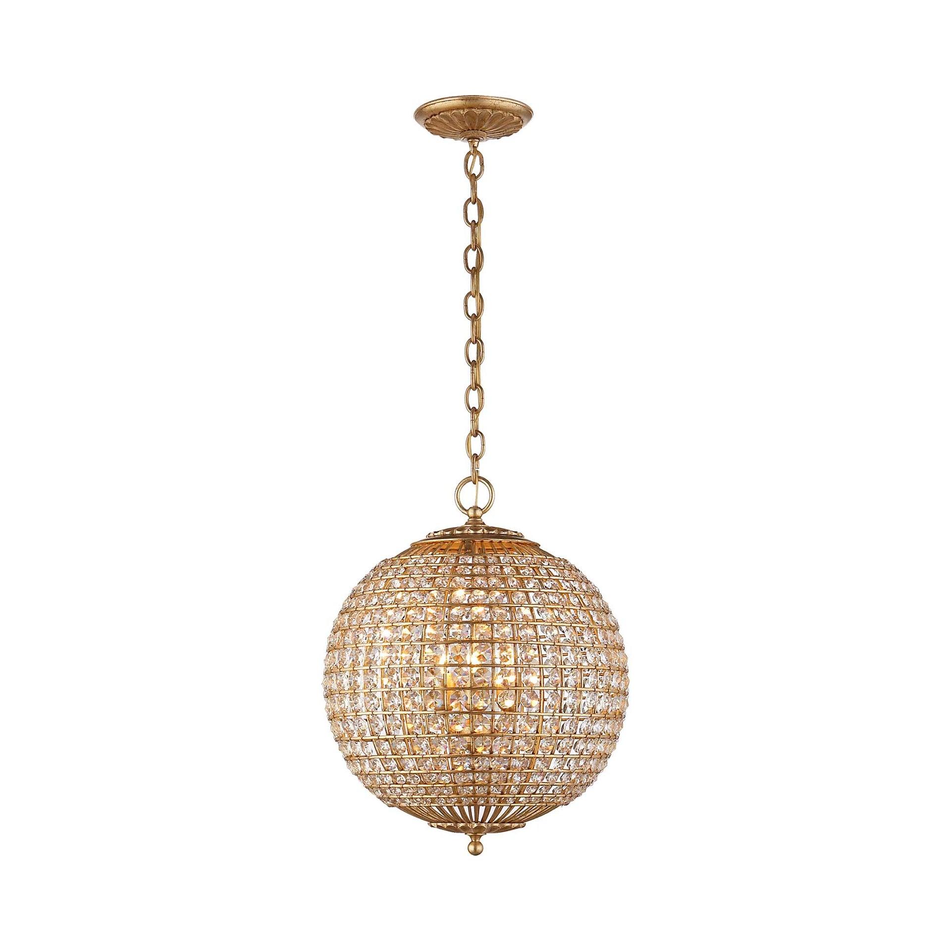 Gold 21.5" Plug-in Globe Chandelier with Crystal Shade