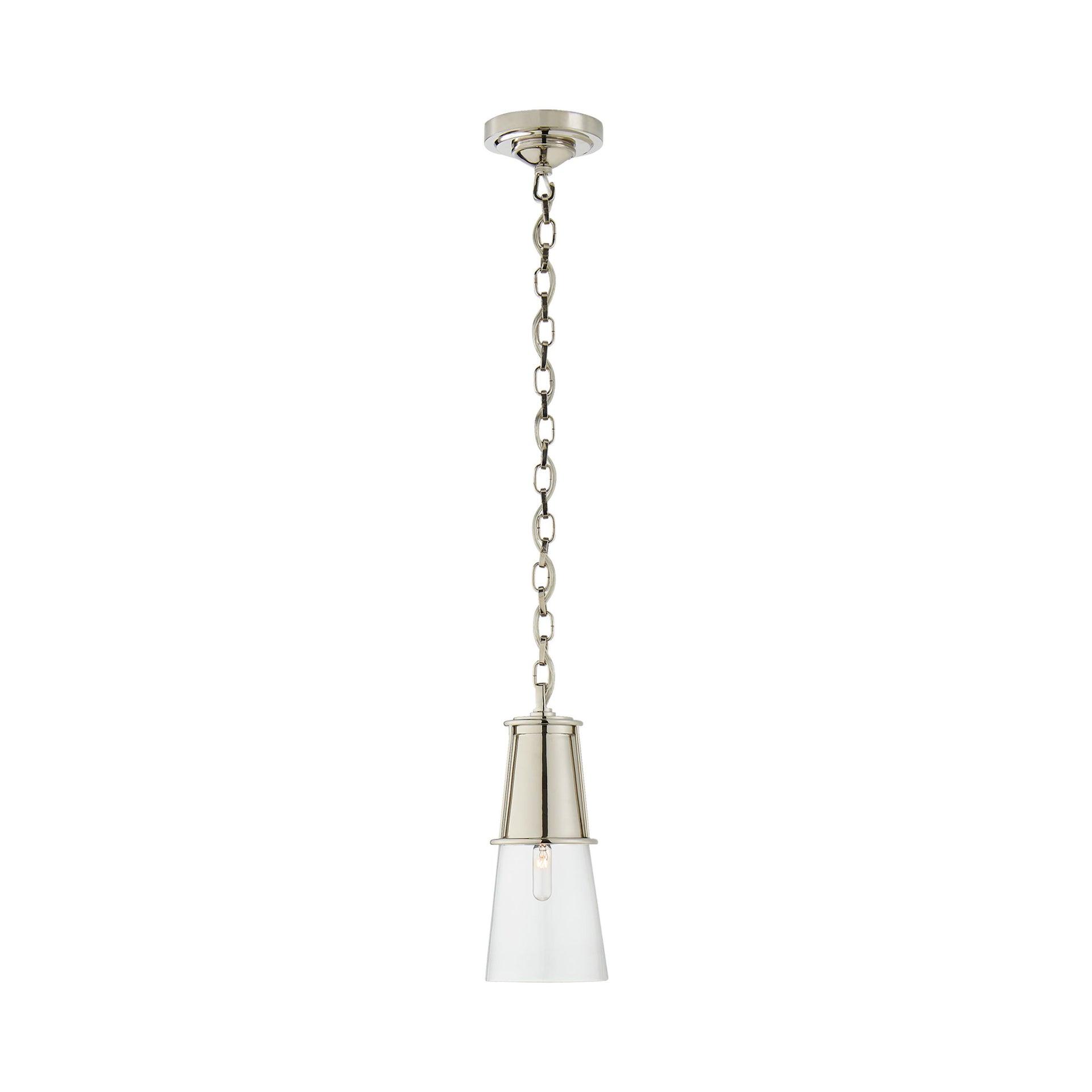 Modern Flared Silhouette 11.25" Pendant in Polished Nickel with Clear Glass
