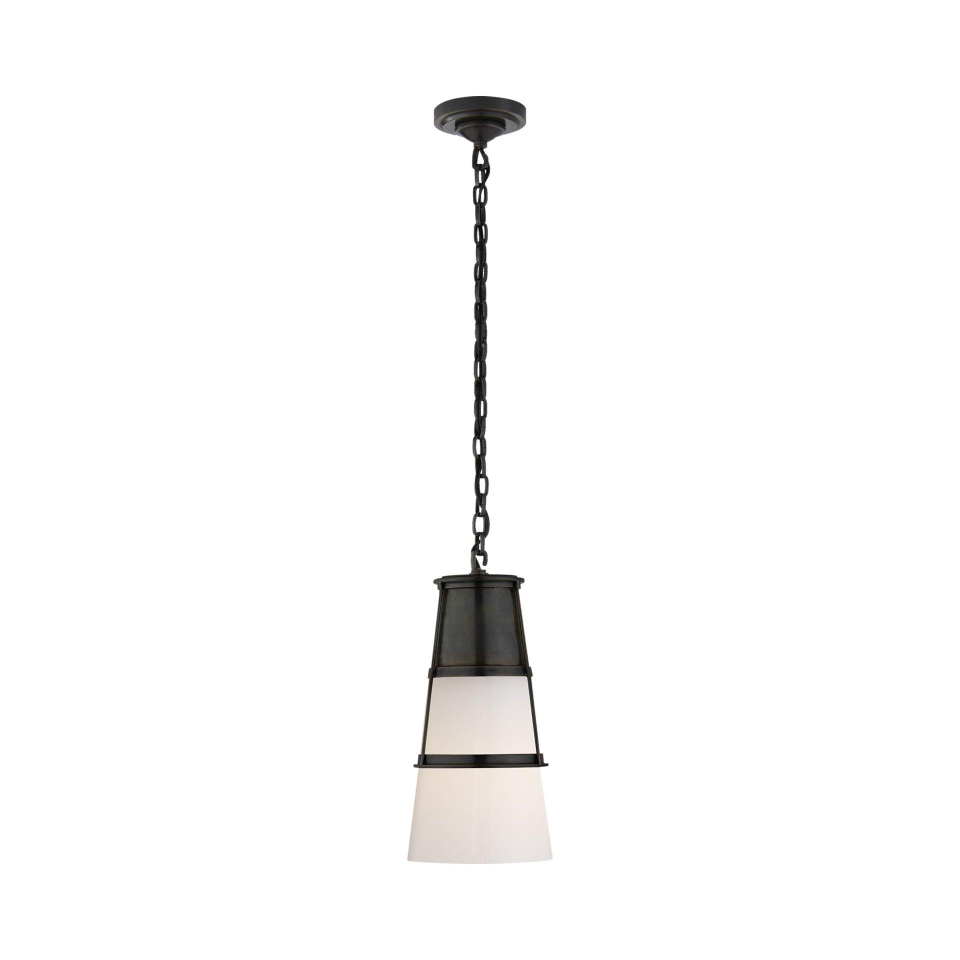 Robinson Mini Bronze Pendant with White Glass Shade - Indoor/Outdoor