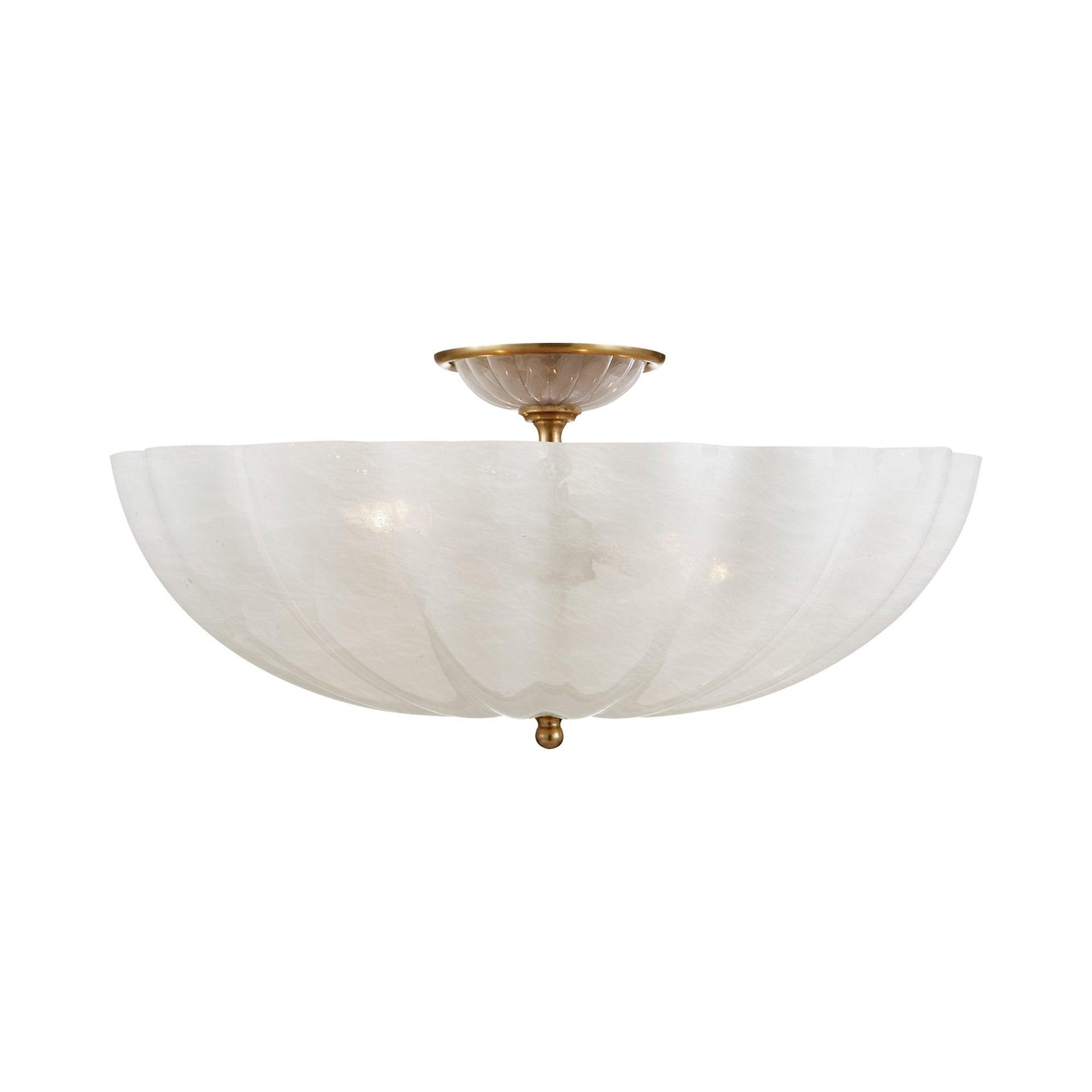 Antique Brass and White Glass 4-Light Semi Flush Mount