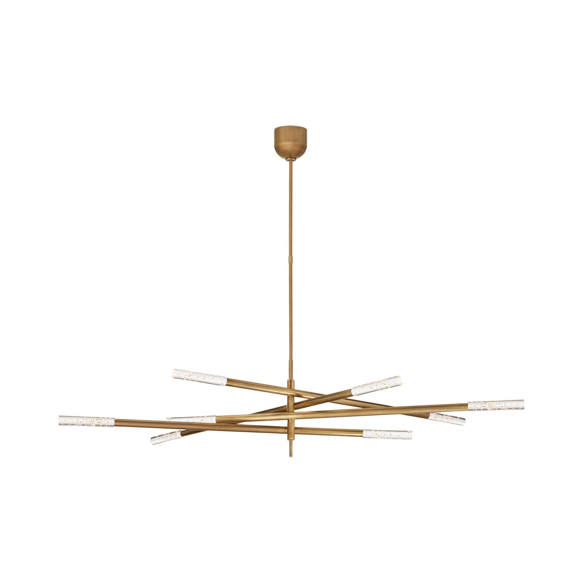 Rousseau Articulating LED Chandelier in Antique-Burnished Brass with Seeded Glass