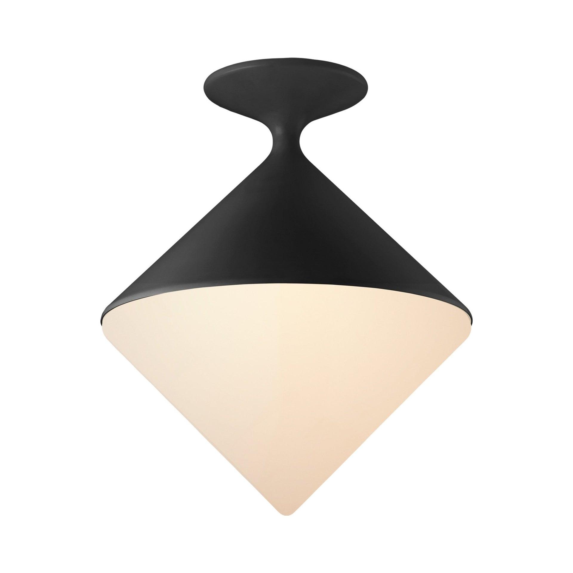 White Glass Matte Black Indoor Flush Mount Light