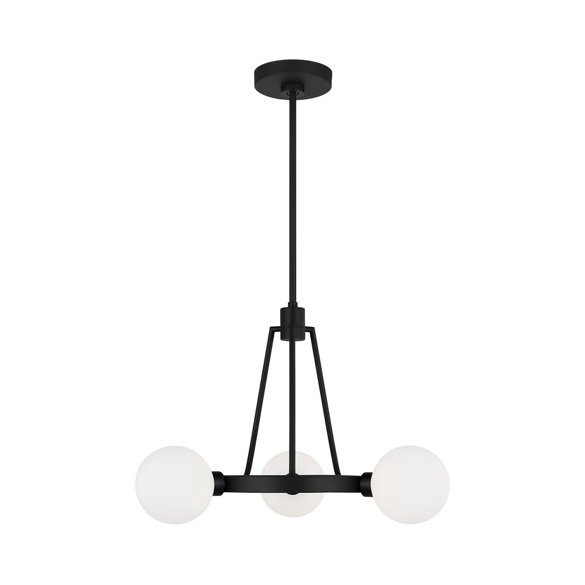 Midnight Black Mini 3-Light Chandelier with Milk Glass Shades