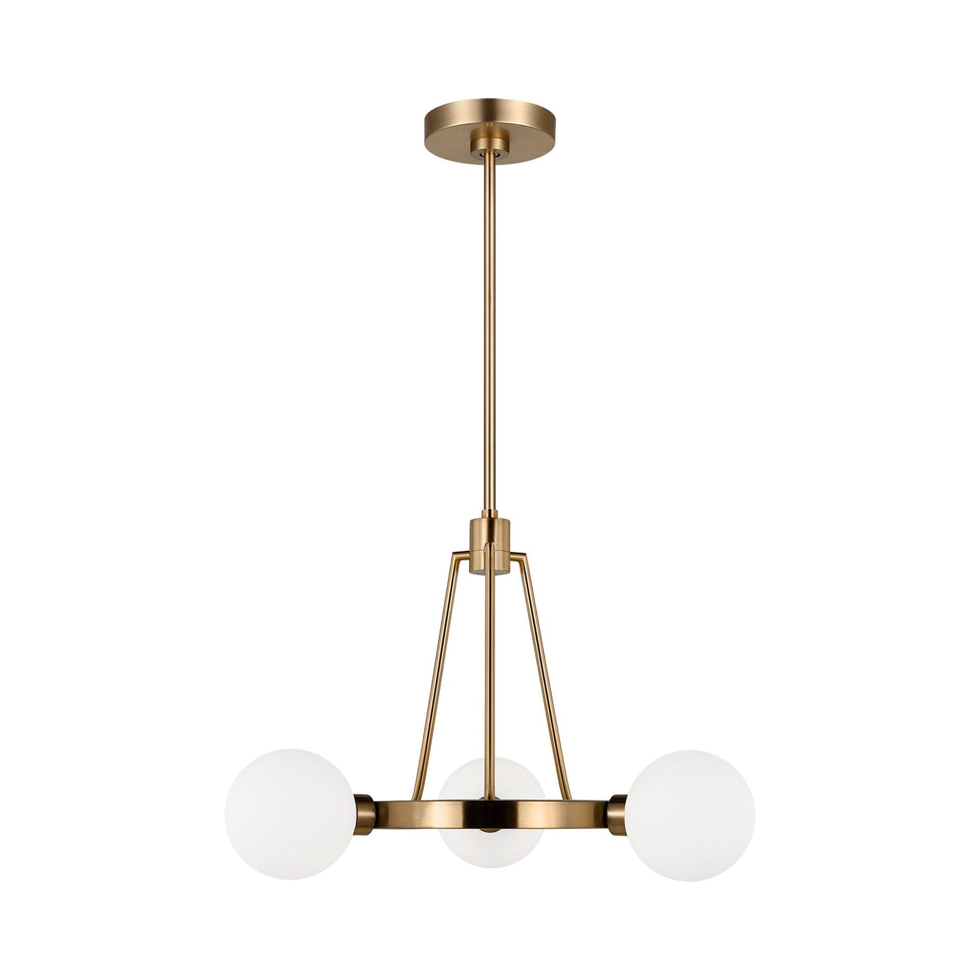 Satin Brass Minimalist 3-Light Chandelier with Milk Glass Shades