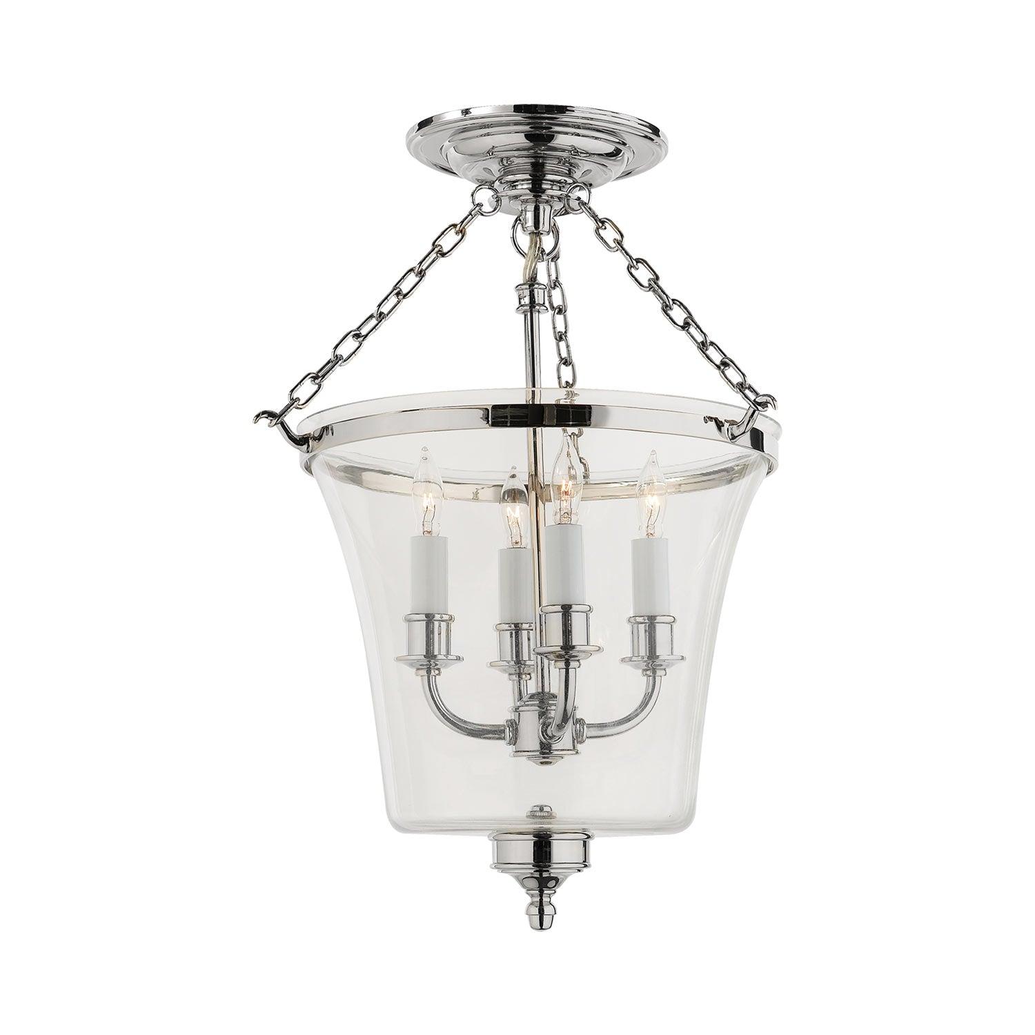 Elegant 18" Polished Nickel Bell Jar Semi-Flush Light